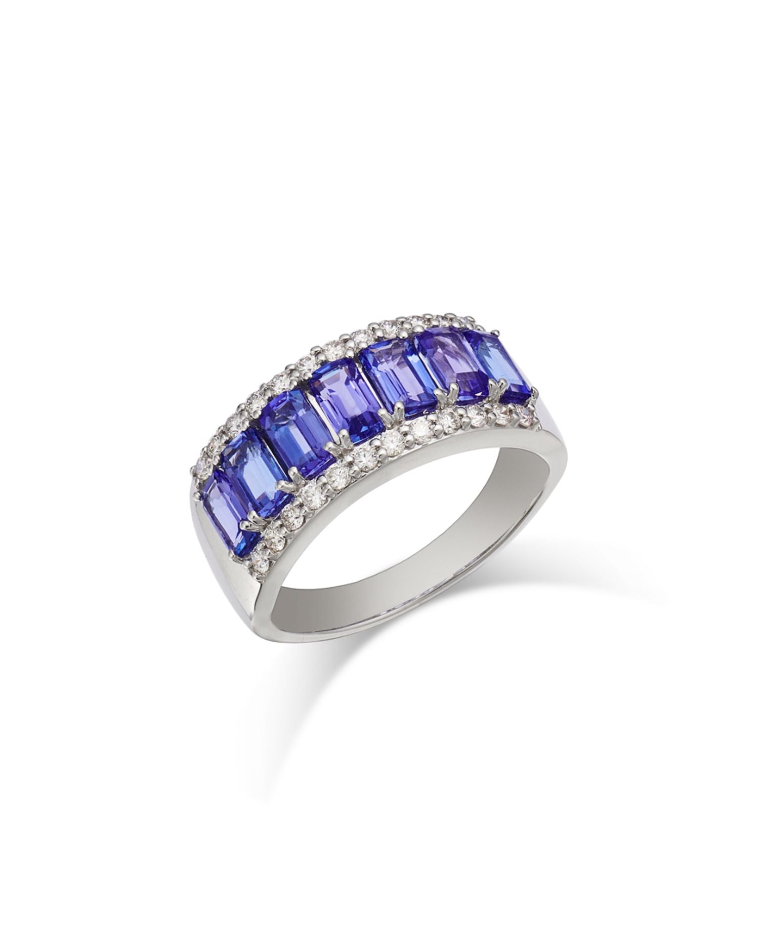 Tanzanite & Diamond Band in 14K White Gold