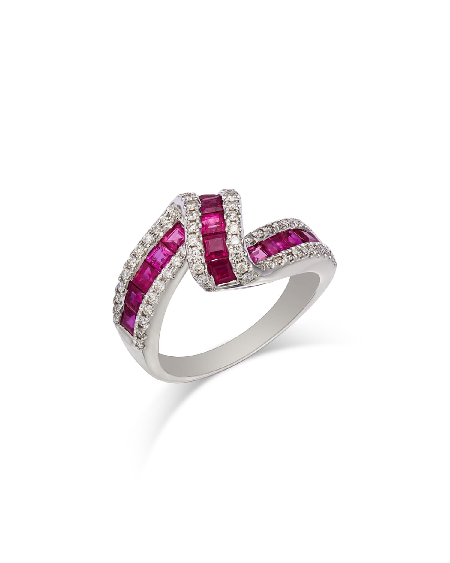 Ruby & Diamond Swirl Statement Ring in 14K White Gold - Exclusive