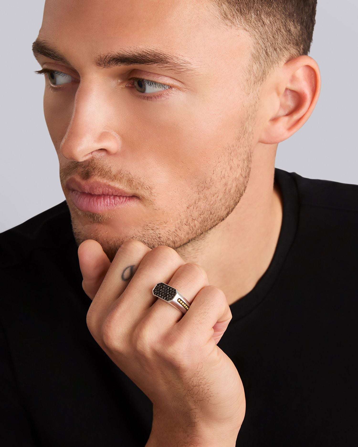 Anthem Two Tone Octagon Black Diamond Ring