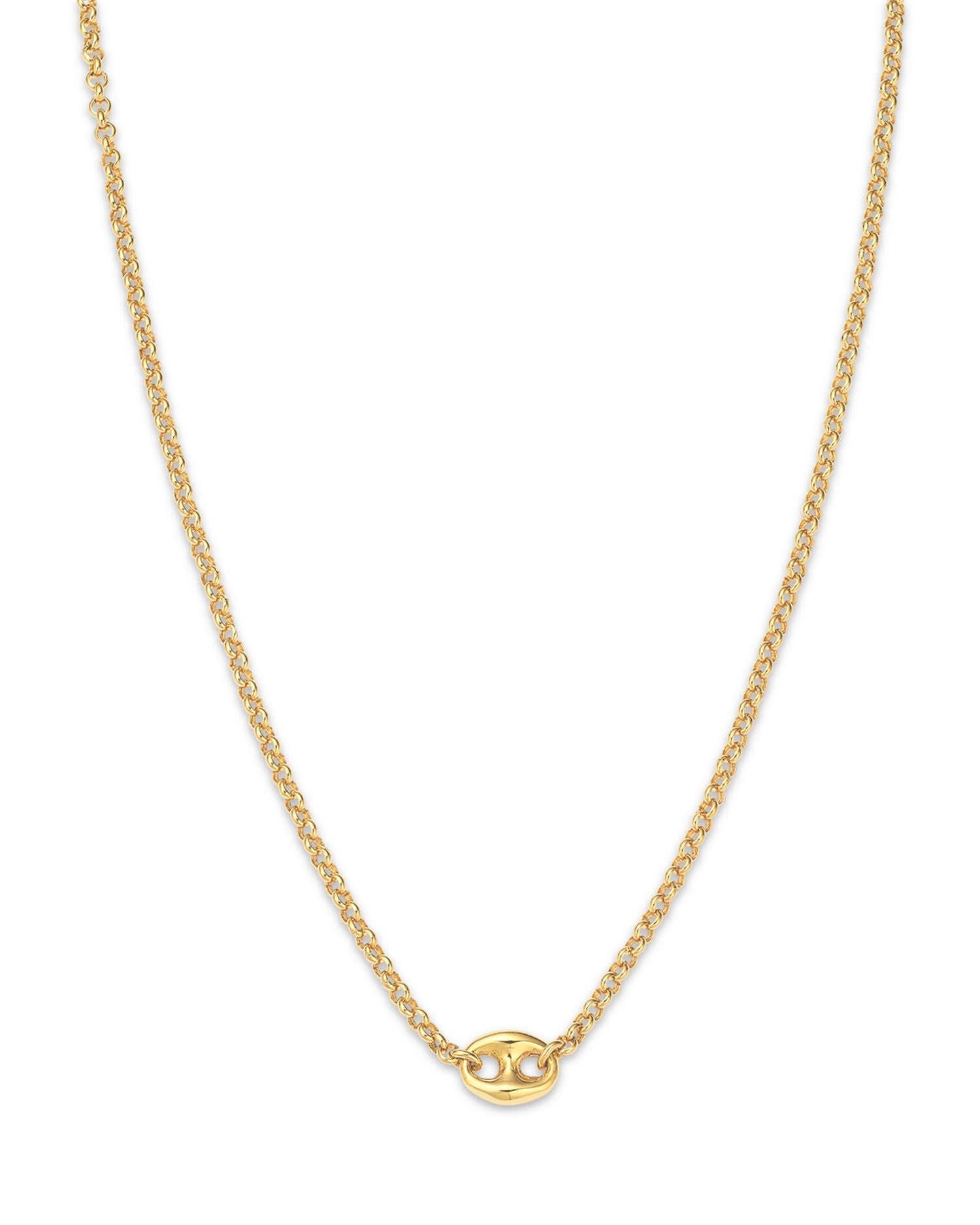 14K Yellow Gold Heavy Metal Mariner Link Pendant Necklace, 14-16'