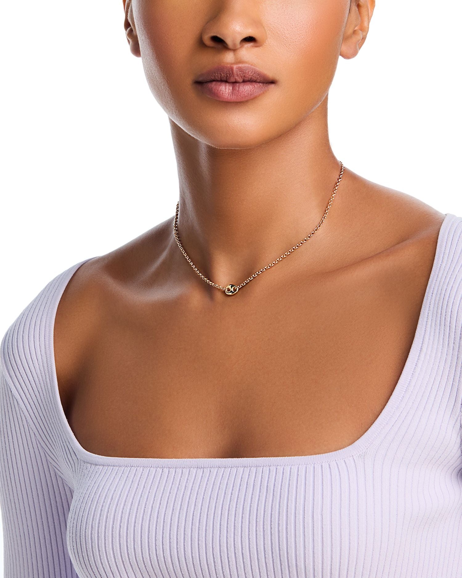 14K Yellow Gold Heavy Metal Mariner Link Pendant Necklace, 14-16'