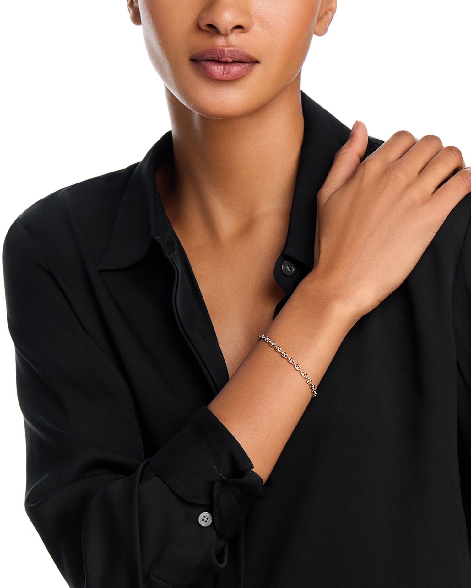 14K Yellow Gold Heavy Metal Puff Mariner Link Chain Bracelet