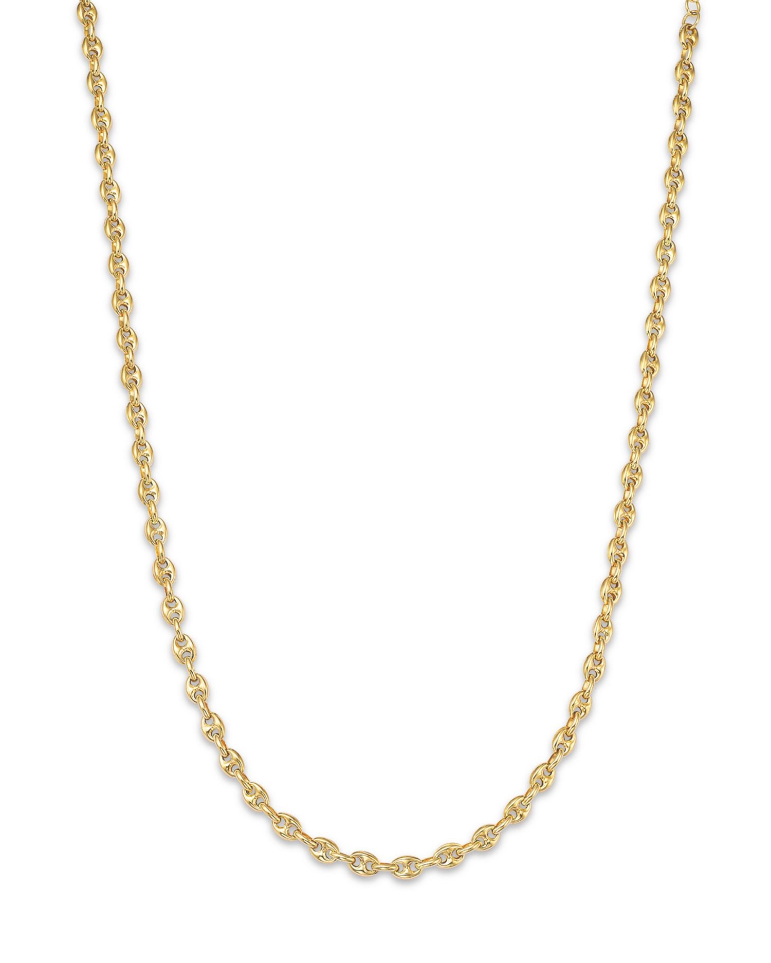 14K Yellow Gold Heavy Metal Mariner Link Chain Collar Necklace, 14-16'