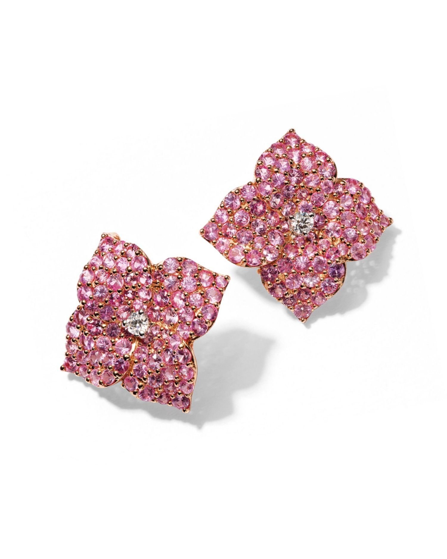 18K Rose Gold Large Fiore Earrings with Pink Sapphires and Diamonds