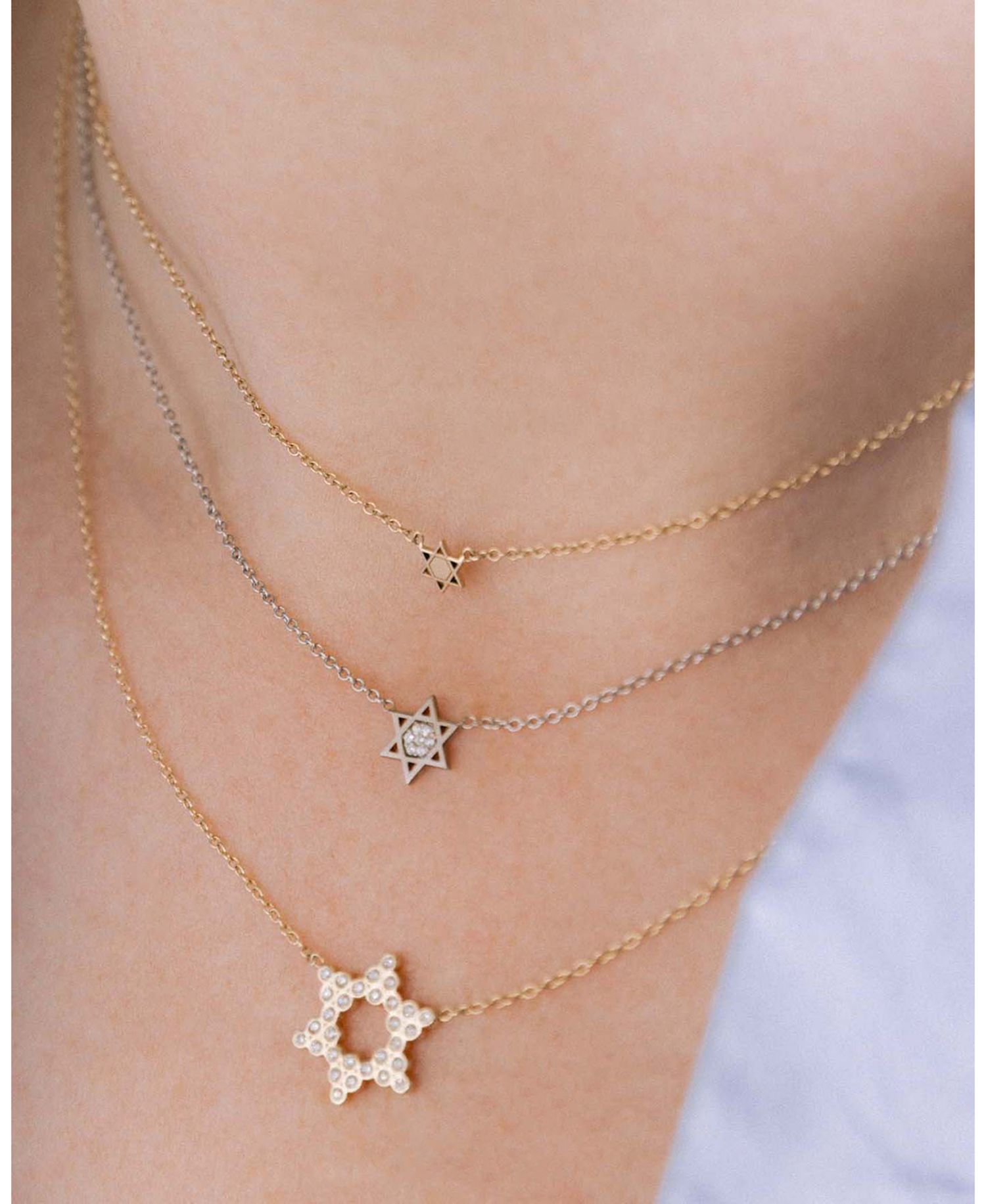 14K Yellow Gold Diamond Bezel Star of David Pendant Necklace, 14-16'