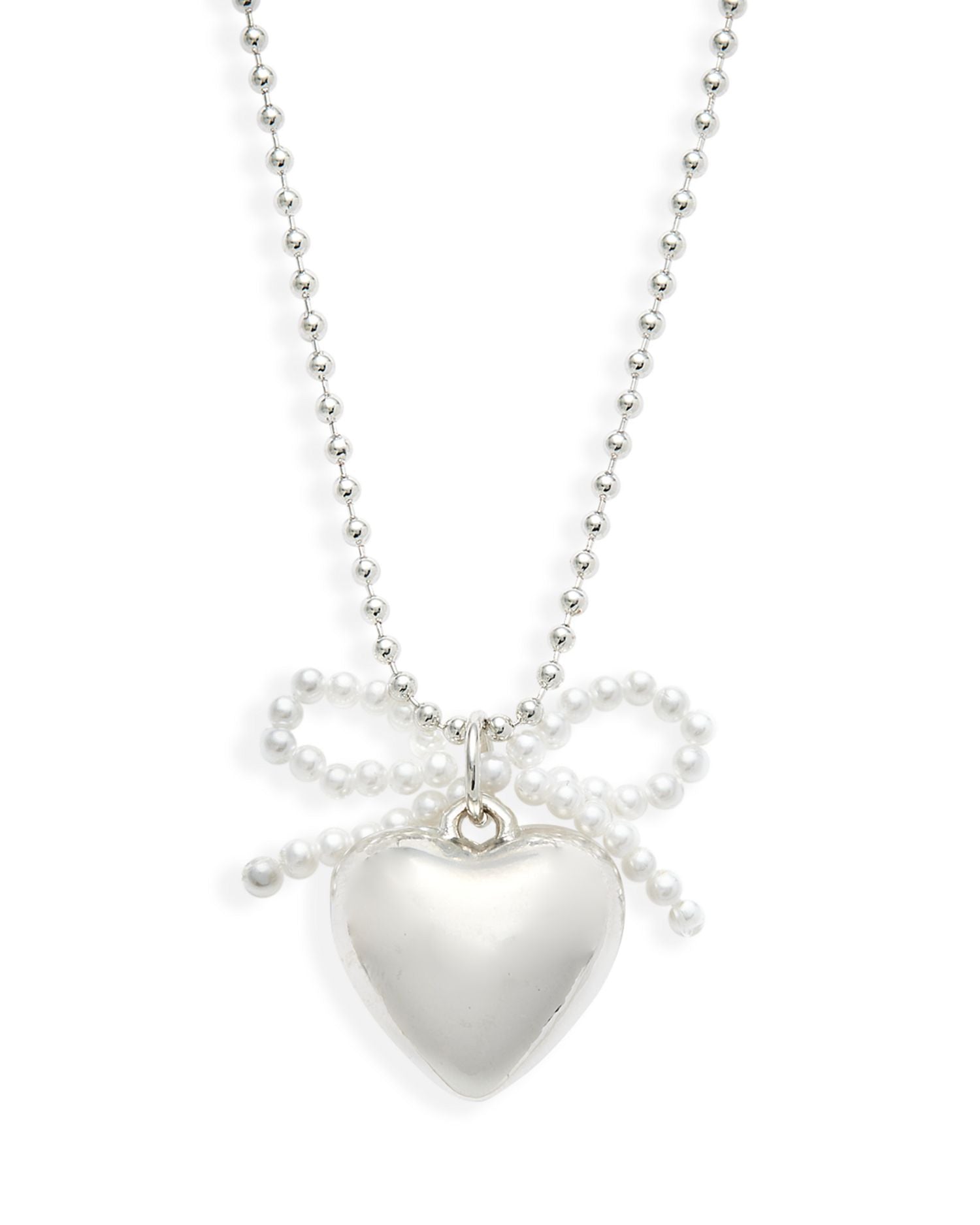 Heart & Imitation Pearl Bow Pendant Necklace, 16'-18' - Exclusive