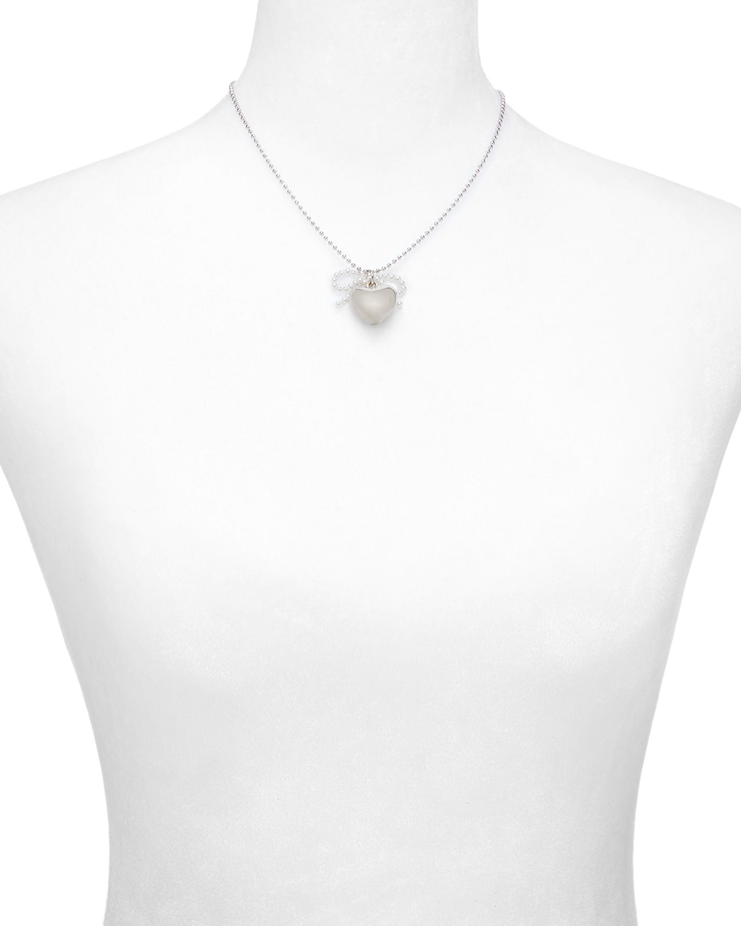Heart & Imitation Pearl Bow Pendant Necklace, 16'-18' - Exclusive