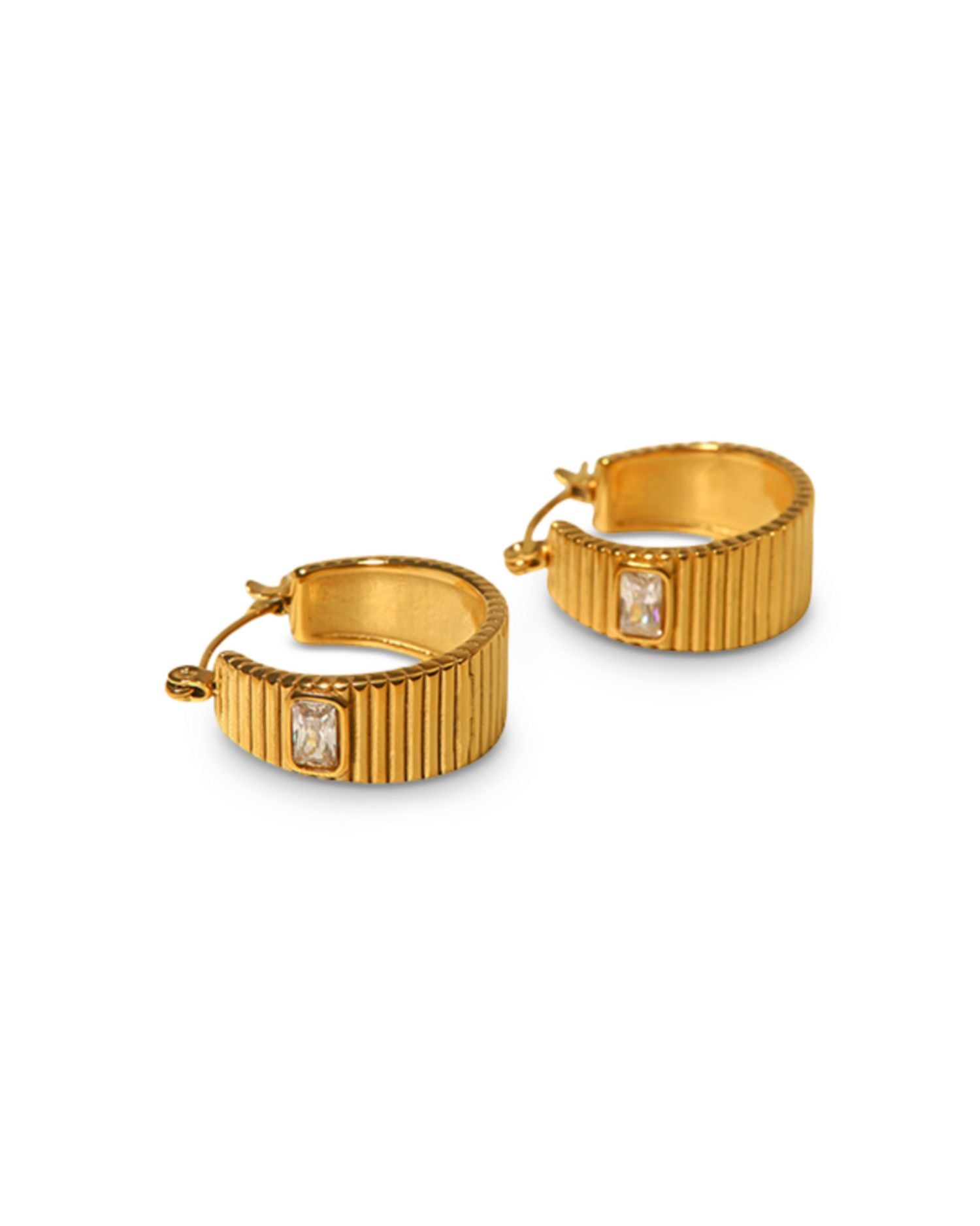 Ribbed Cubic Zirconia Hoop Earrings - Exclusive