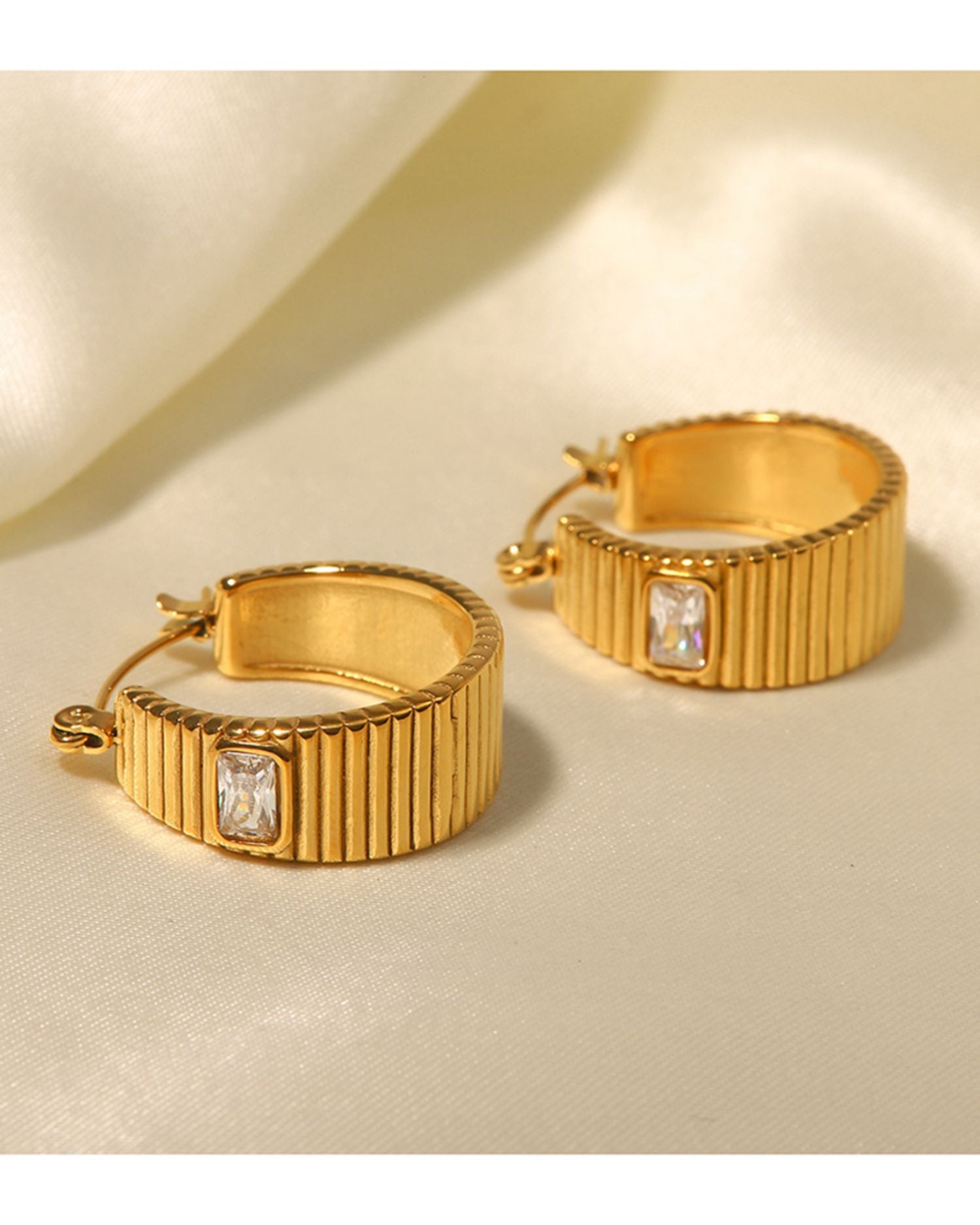 Ribbed Cubic Zirconia Hoop Earrings - Exclusive