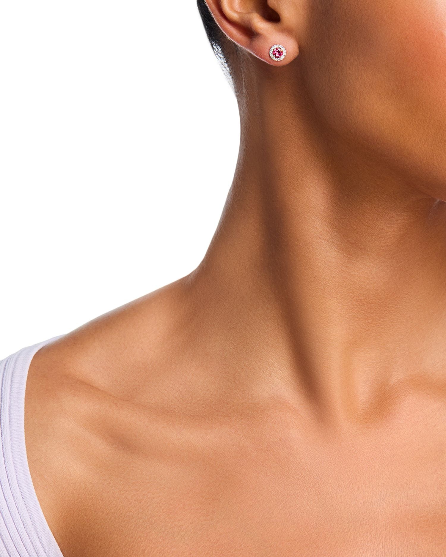 14K Yellow Gold Pink Topaz & Diamond Stud Earrings