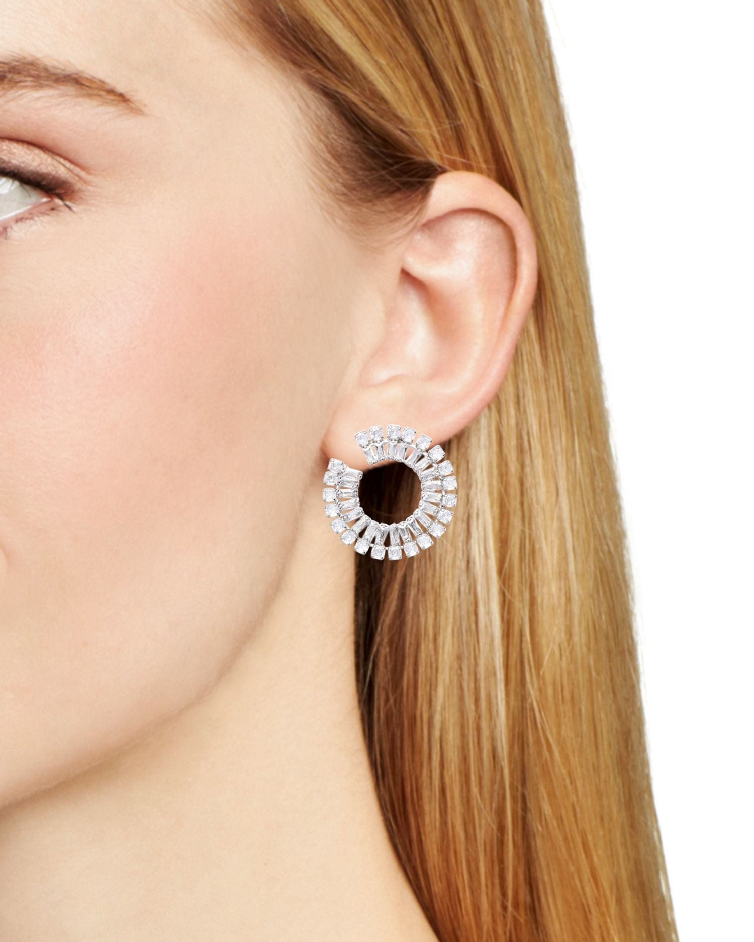 Cubic Zirconia Open Circle Drop Earrings - Exclusive