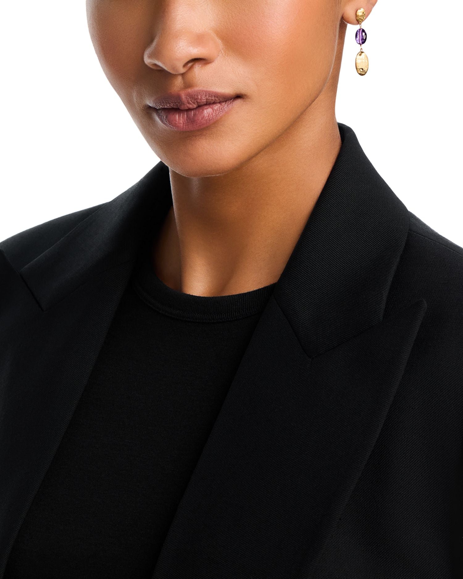 18K Yellow Gold Siviglia Color Amethyst Three Oval Drop Earrings - Exclusive