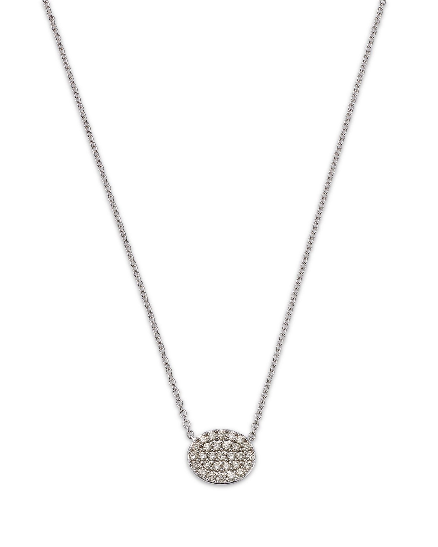 14K White Gold Diamond Oval Pendant Necklace, 18'