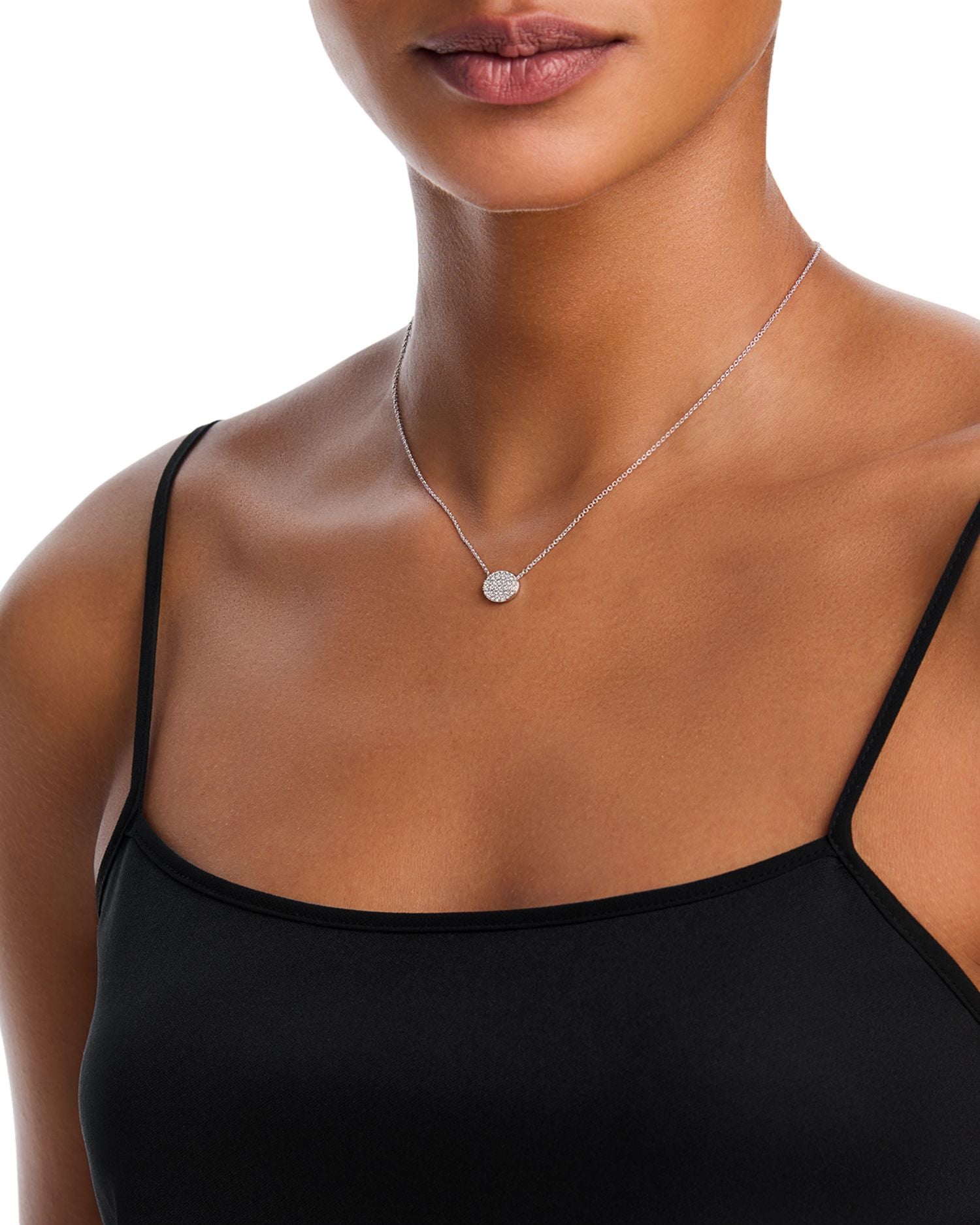 14K White Gold Diamond Oval Pendant Necklace, 18'