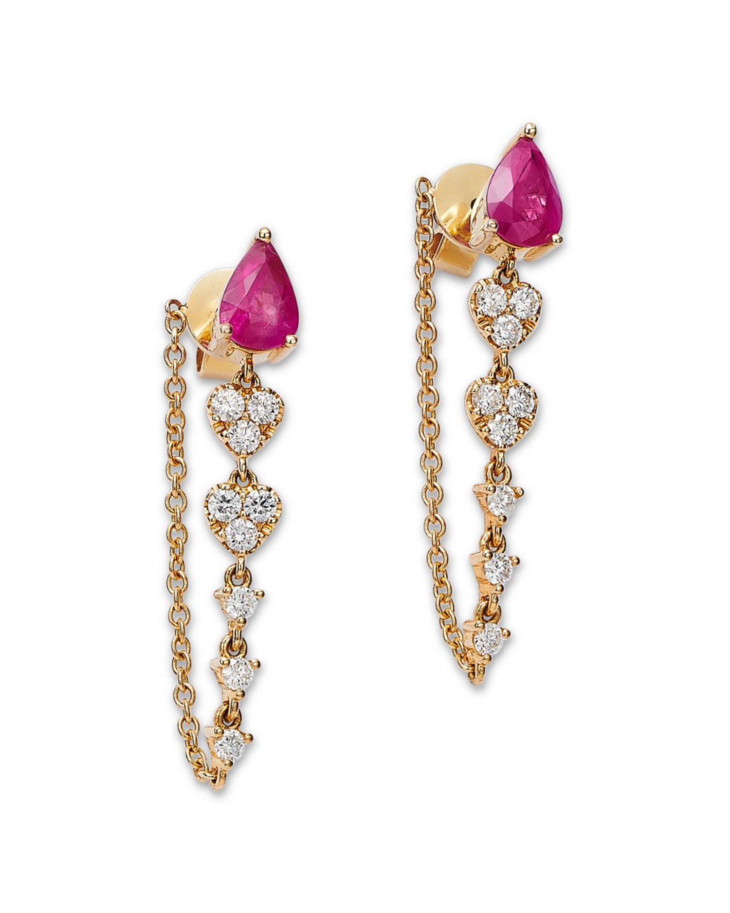 14K Yellow Gold Ruby & Diamond Drop Earrings