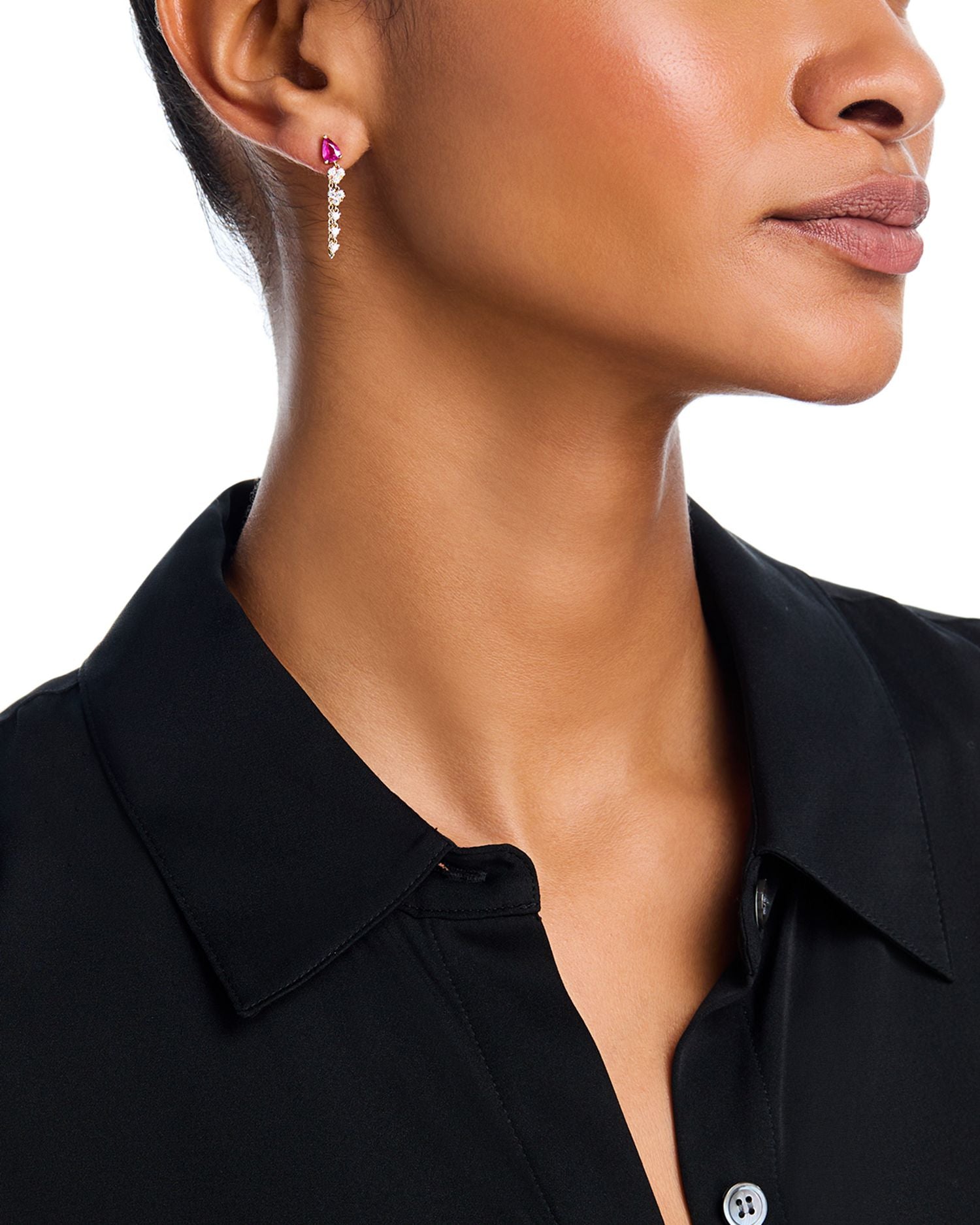 14K Yellow Gold Ruby & Diamond Drop Earrings