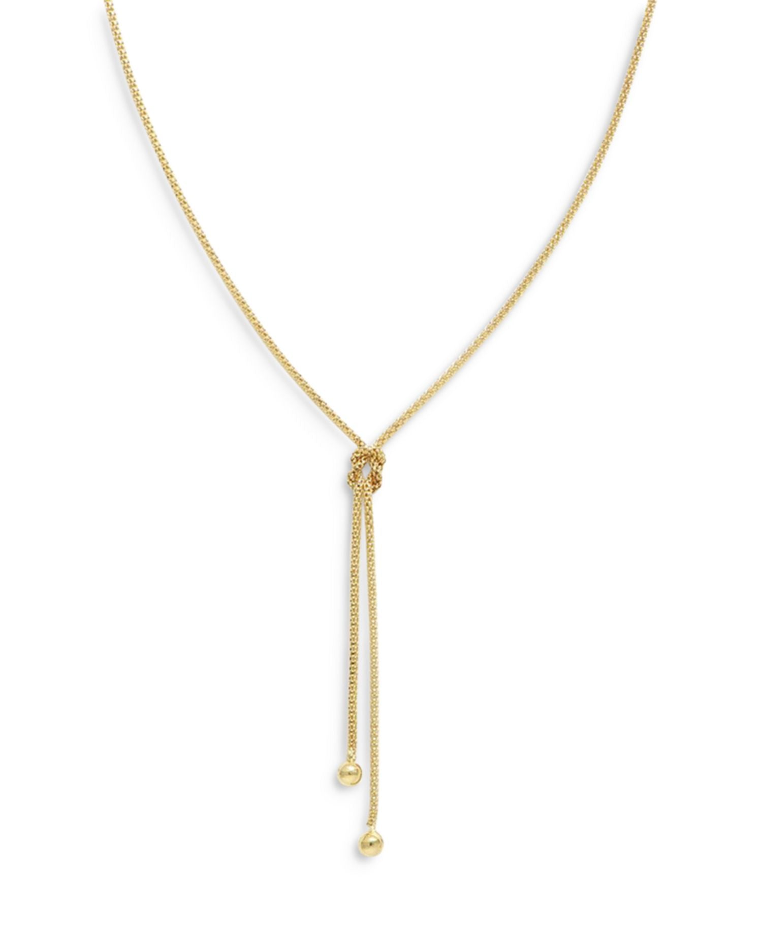 14K Yellow Gold Knotted Popcorn Link Lariat Necklace, 18"