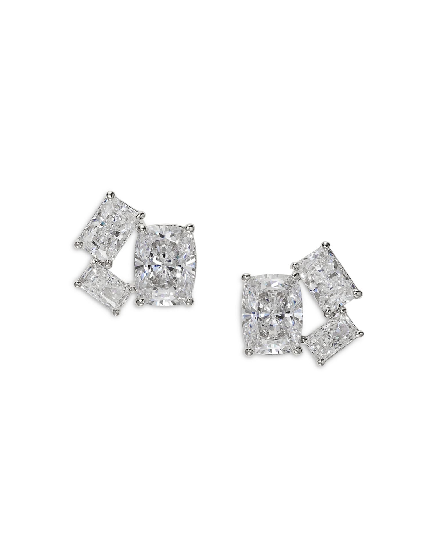 Cubic Zirconia Cluster Stud Earrings in Rhodium Plated