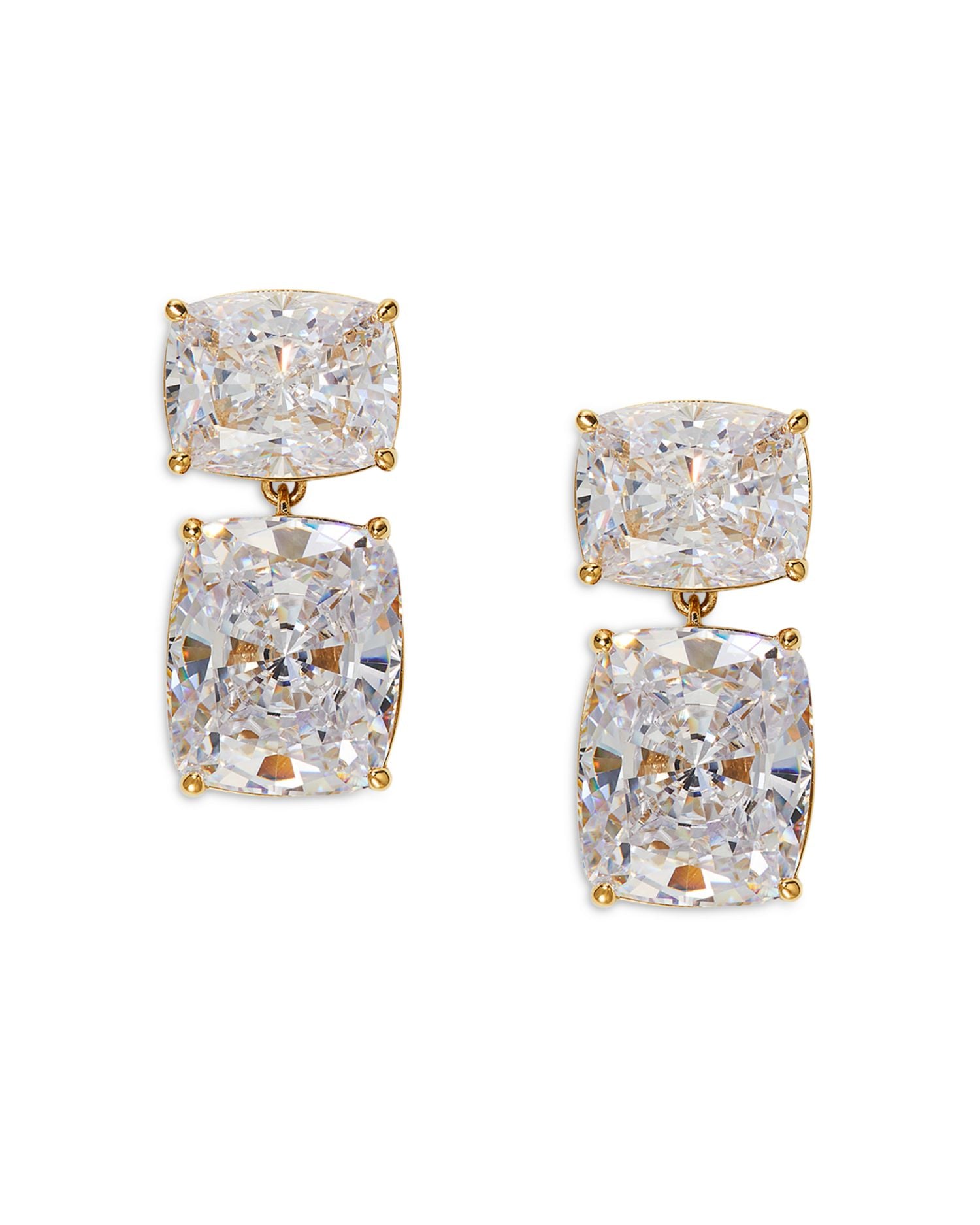 Cubic Zirconia Double Drop Earrings in 18K Gold Plated