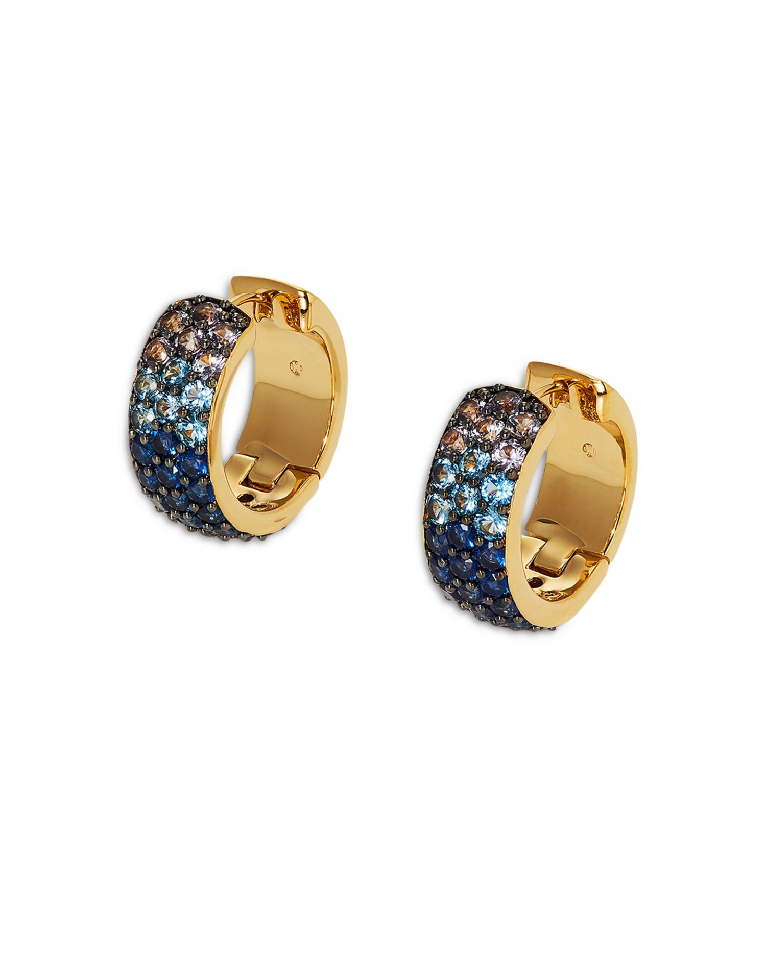 Nano Crystal & Stone Huggie Hoop Earrings in 18K Gold Plated & Ruthenium Plated
