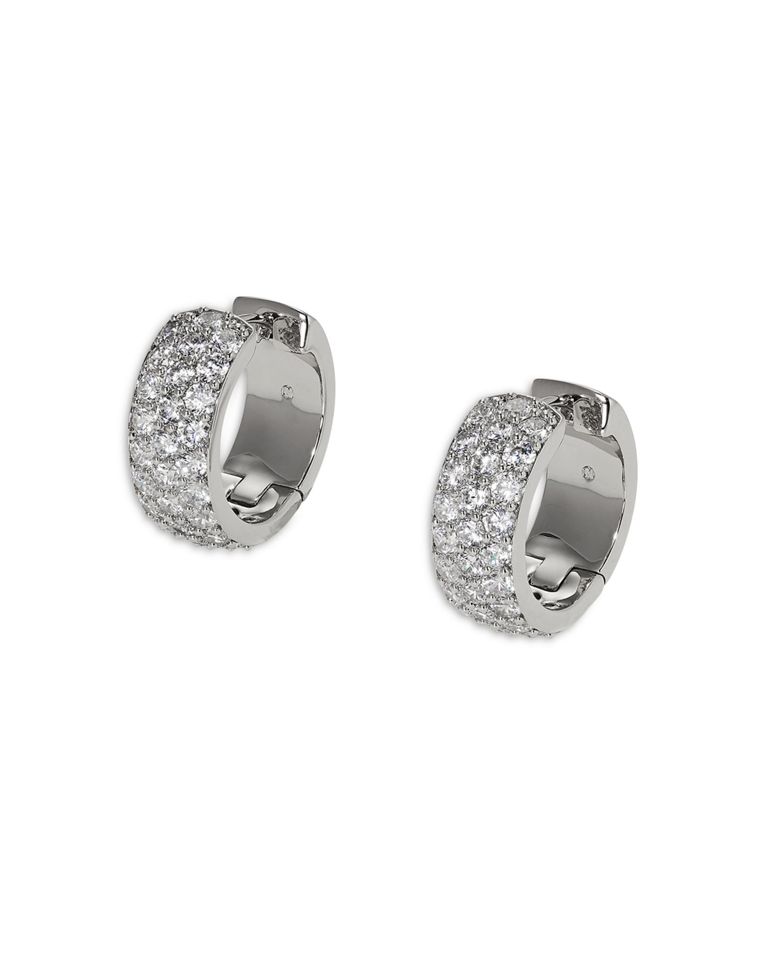 Pavé Huggie Hoop Earrings in Rhodium Plated