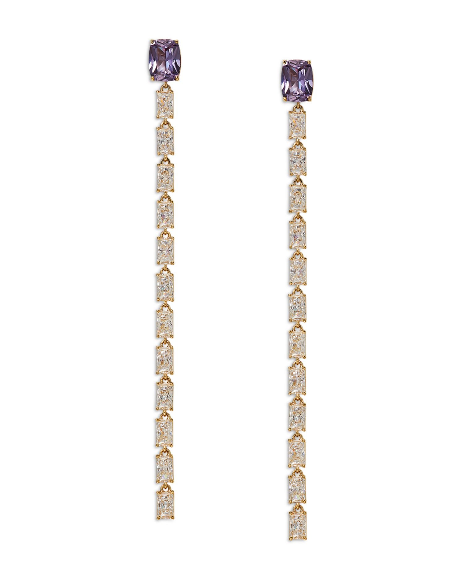 Purple Stone & Cubic Zirconia Linear Drop Earrings in 18K Gold Plated