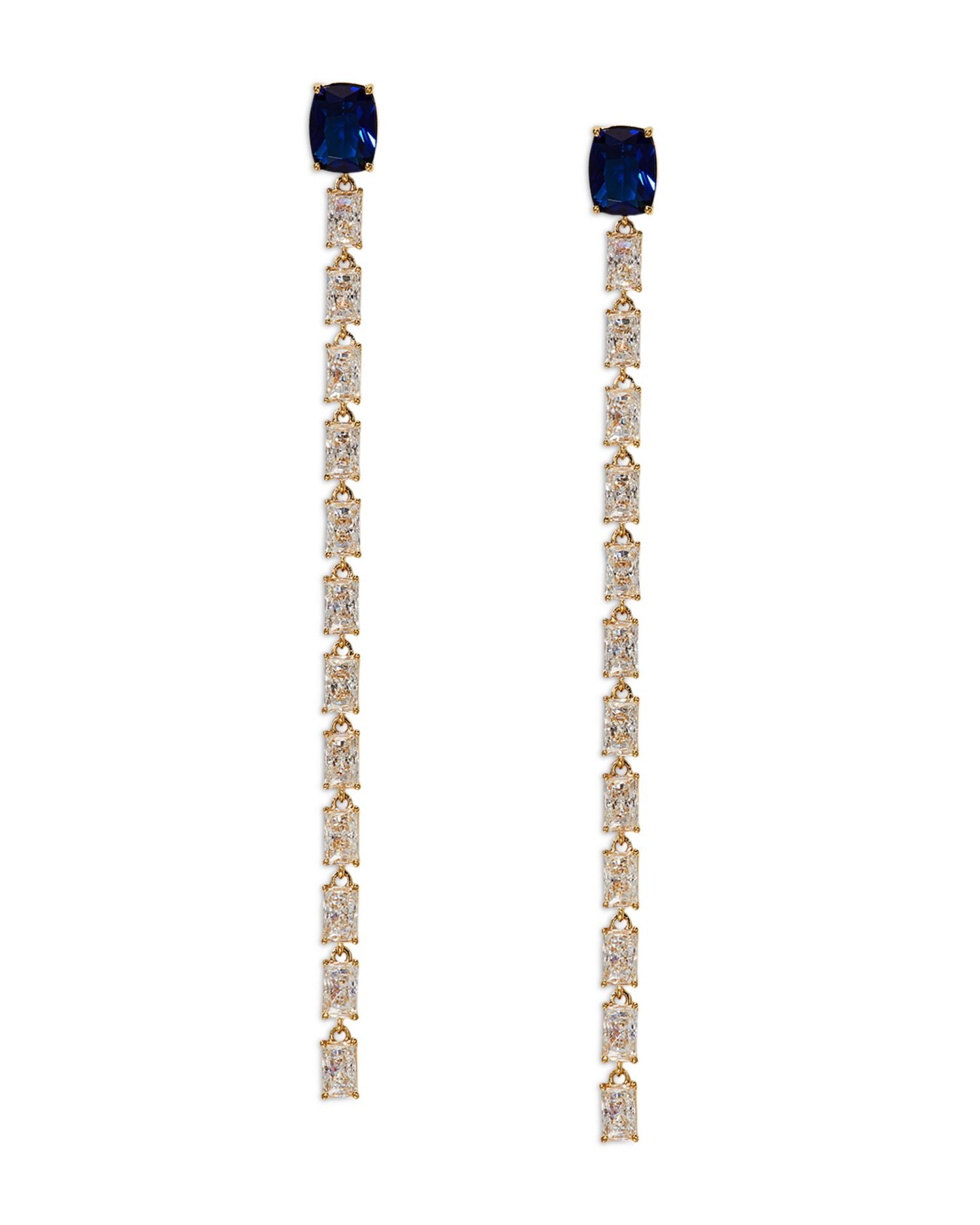 Blue Crystal & Cubic Zirconia Linear Drop Earrings in 18K Gold Plated