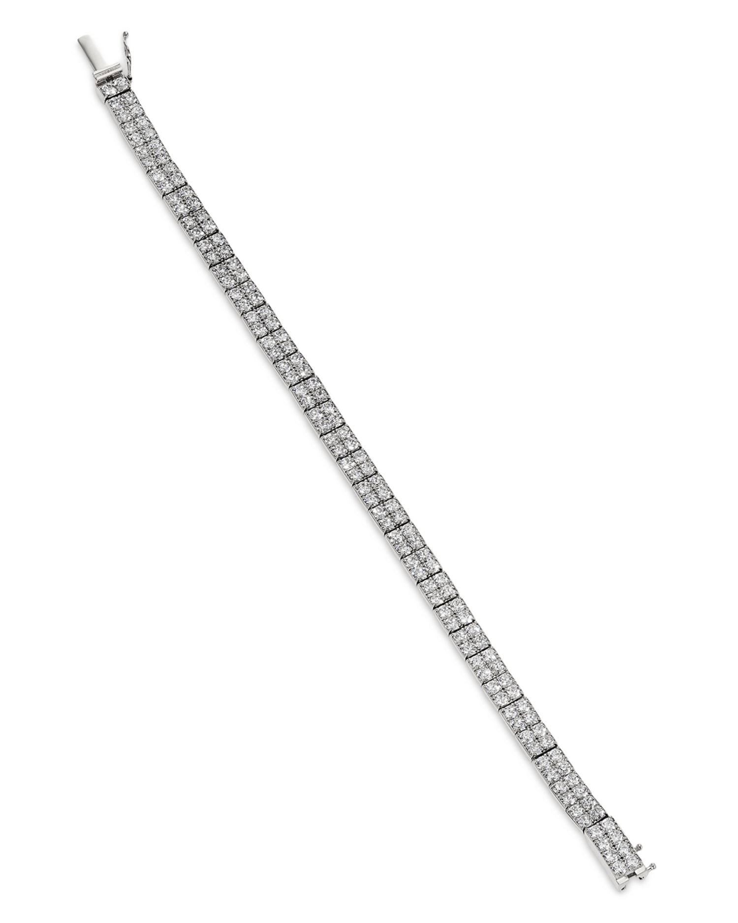 Cubic Zirconia Double Row Flex Bracelet in Rhodium Plated