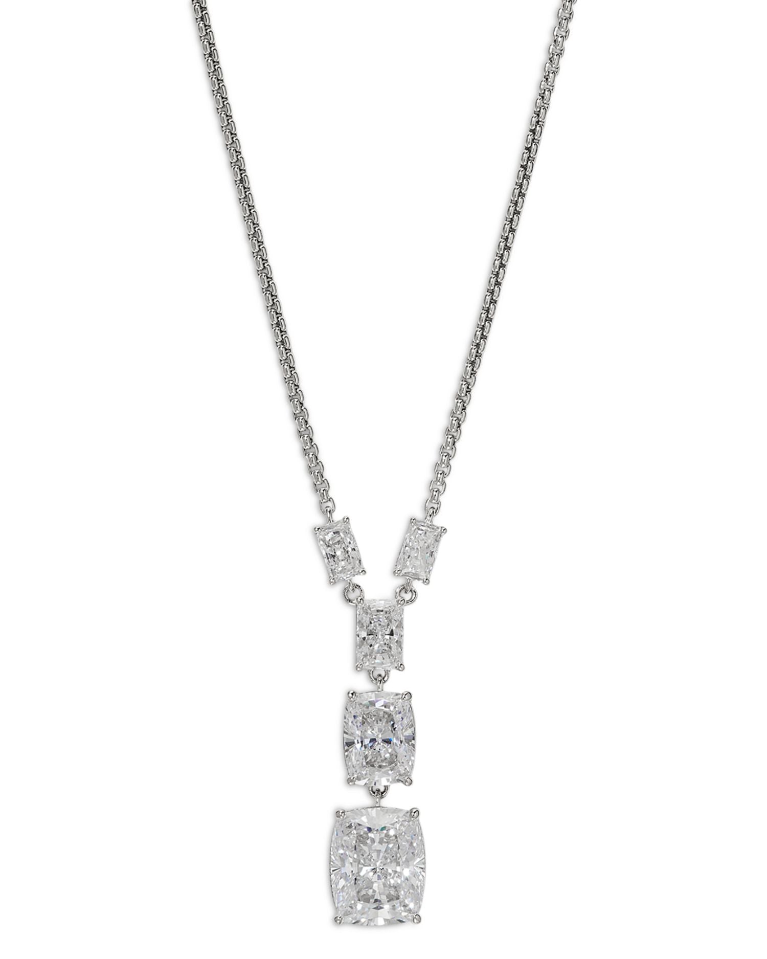 Cubic Zirconia Lariat Necklace in Rhodium Plated, 16"-20"