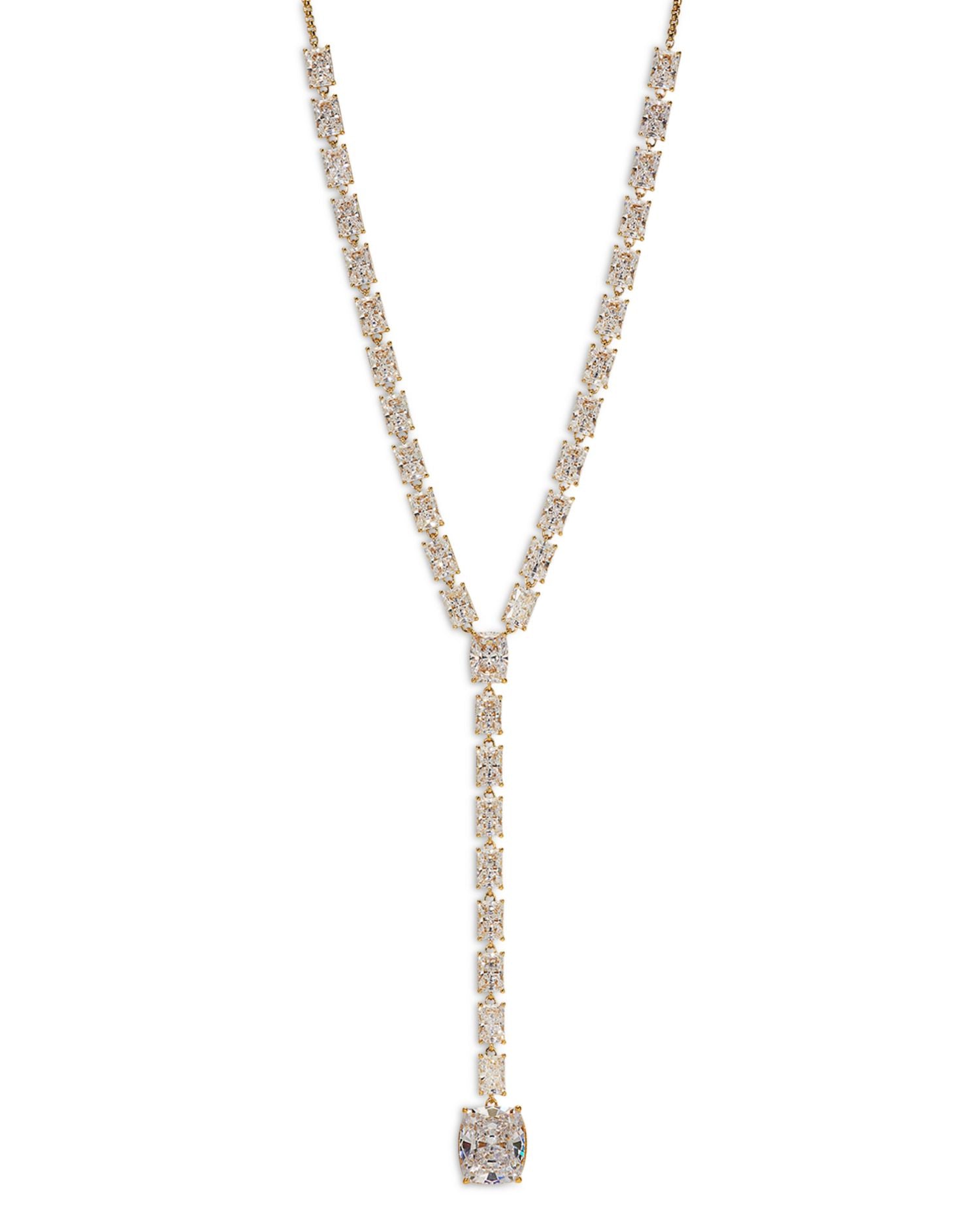 Cubic Zirconia Lariat Necklace in 18K Gold Plated, 16"-18"