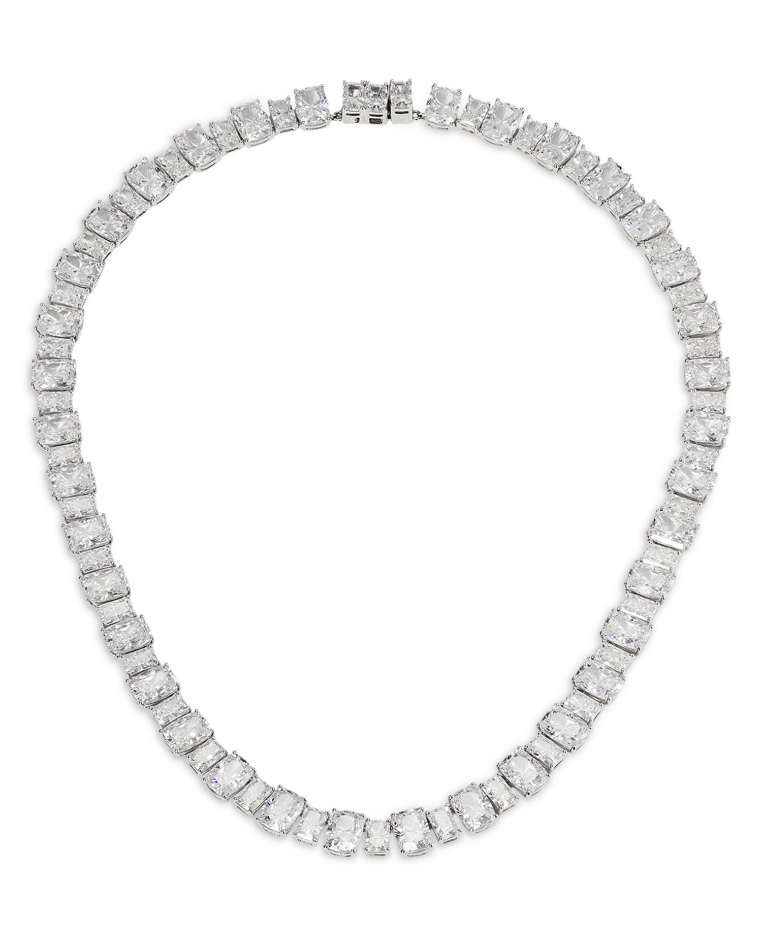 Cubic Zirconia Tennis Necklace in Rhodium Plated, 15.5"