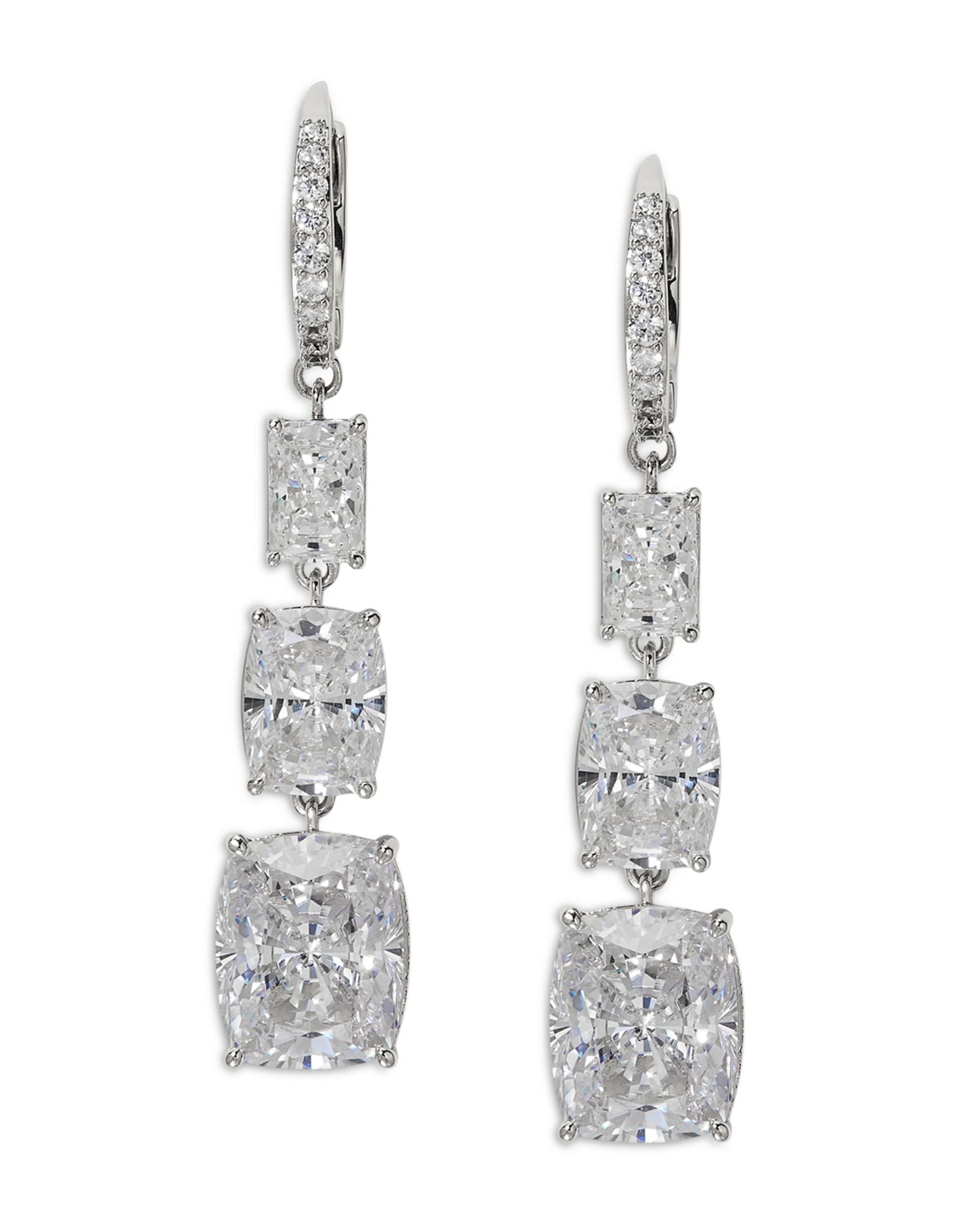 Cubic Zirconia Graduated Triple Drop Earrings in Rhodium Plated