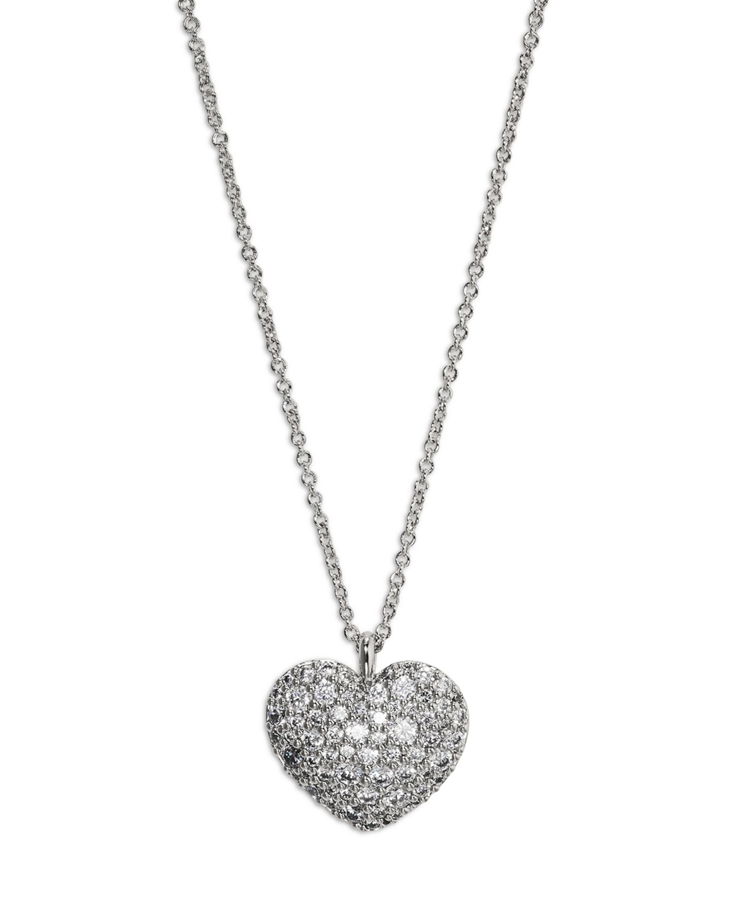 Cubic Zirconia Heart Pendant Necklace in Rhodium Plated, 16'-18'
