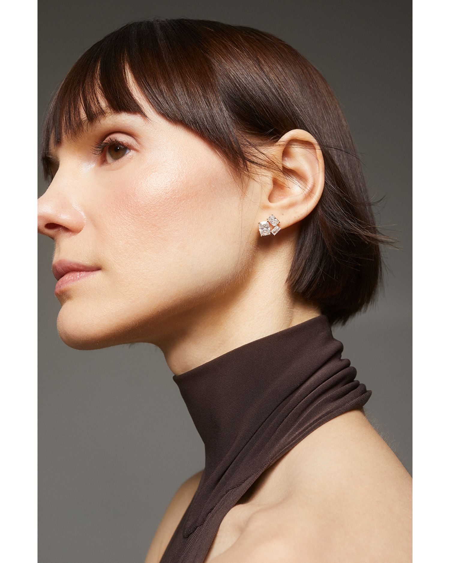 Cubic Zirconia Cluster Stud Earrings in 18K Gold Plated