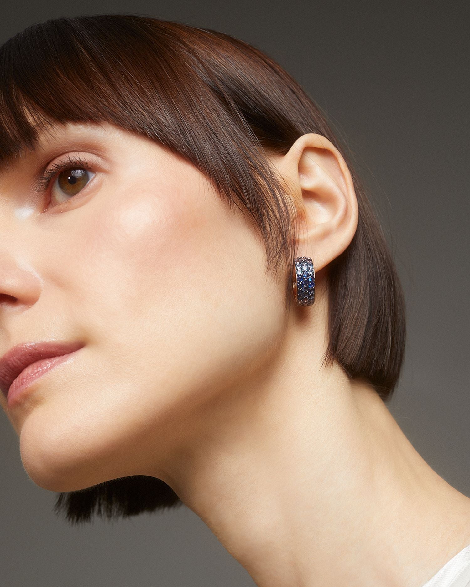 Nano Crystal & Stone Huggie Hoop Earrings in 18K Gold Plated & Ruthenium Plated