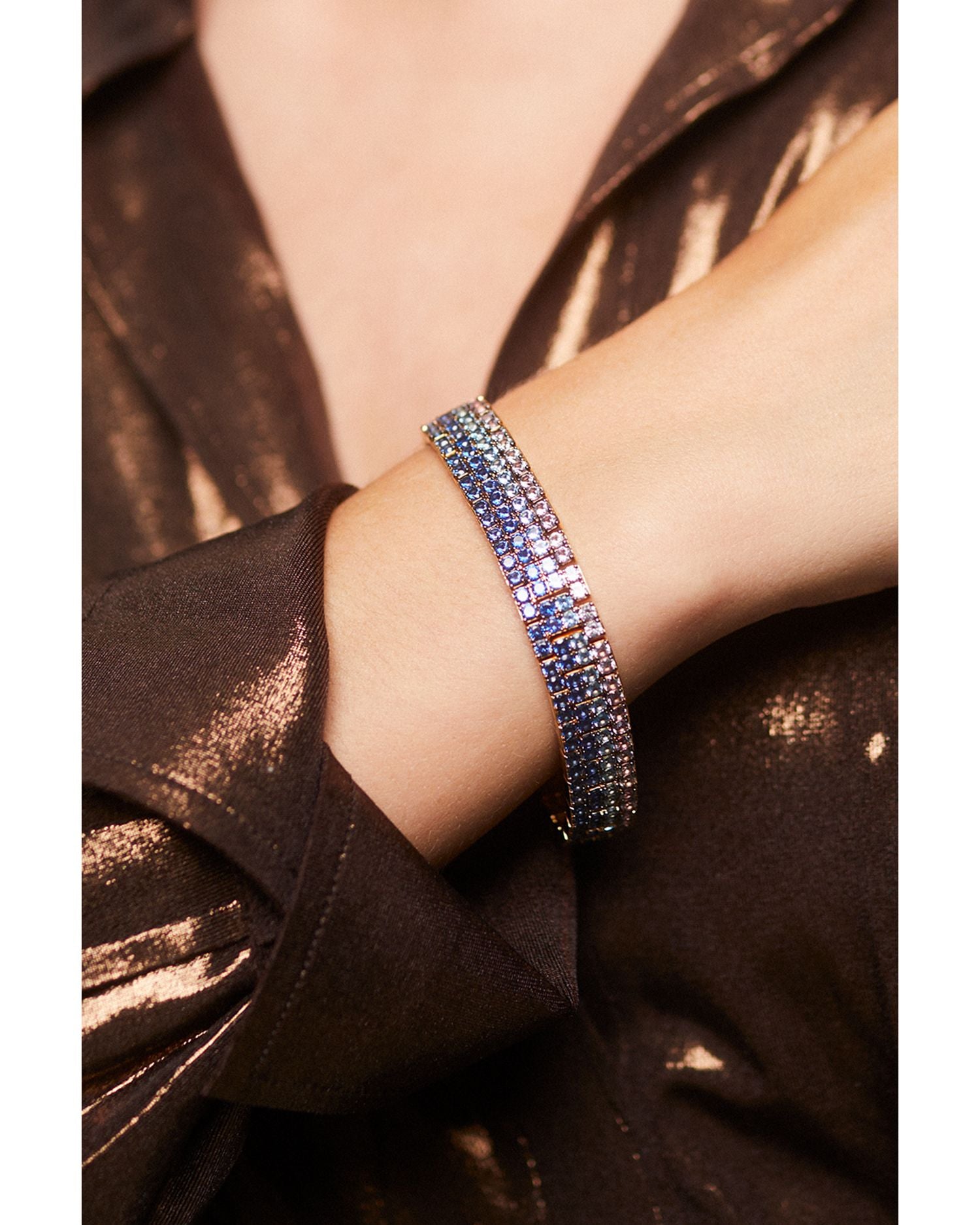 Nano Crystal & Stone Multi Row Flex Bracelet in 18K Gold Plated & Ruthenium Plated - Exclusive