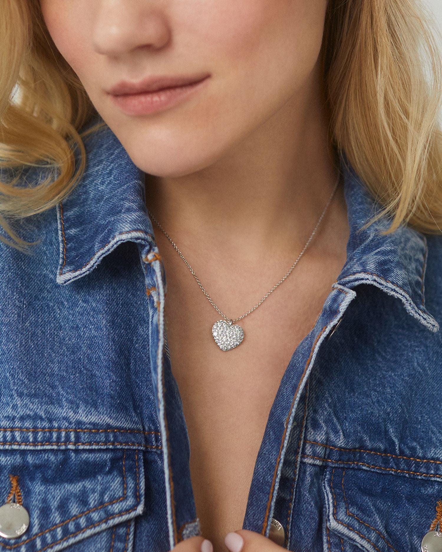 Cubic Zirconia Heart Pendant Necklace in Rhodium Plated, 16'-18'