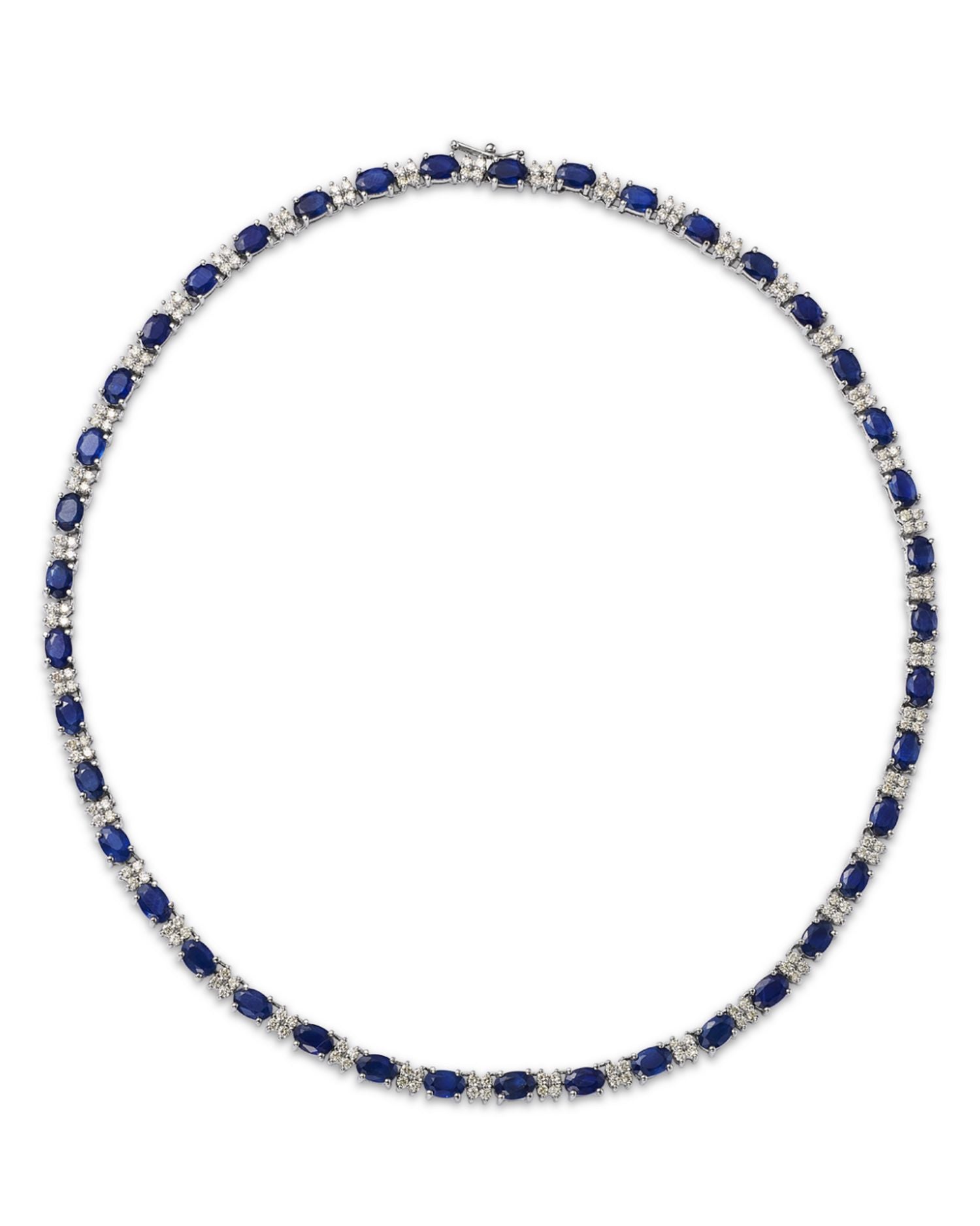 Blue Sapphire & Diamond Collar Necklace in 14K White Gold, 16' - Exclusive