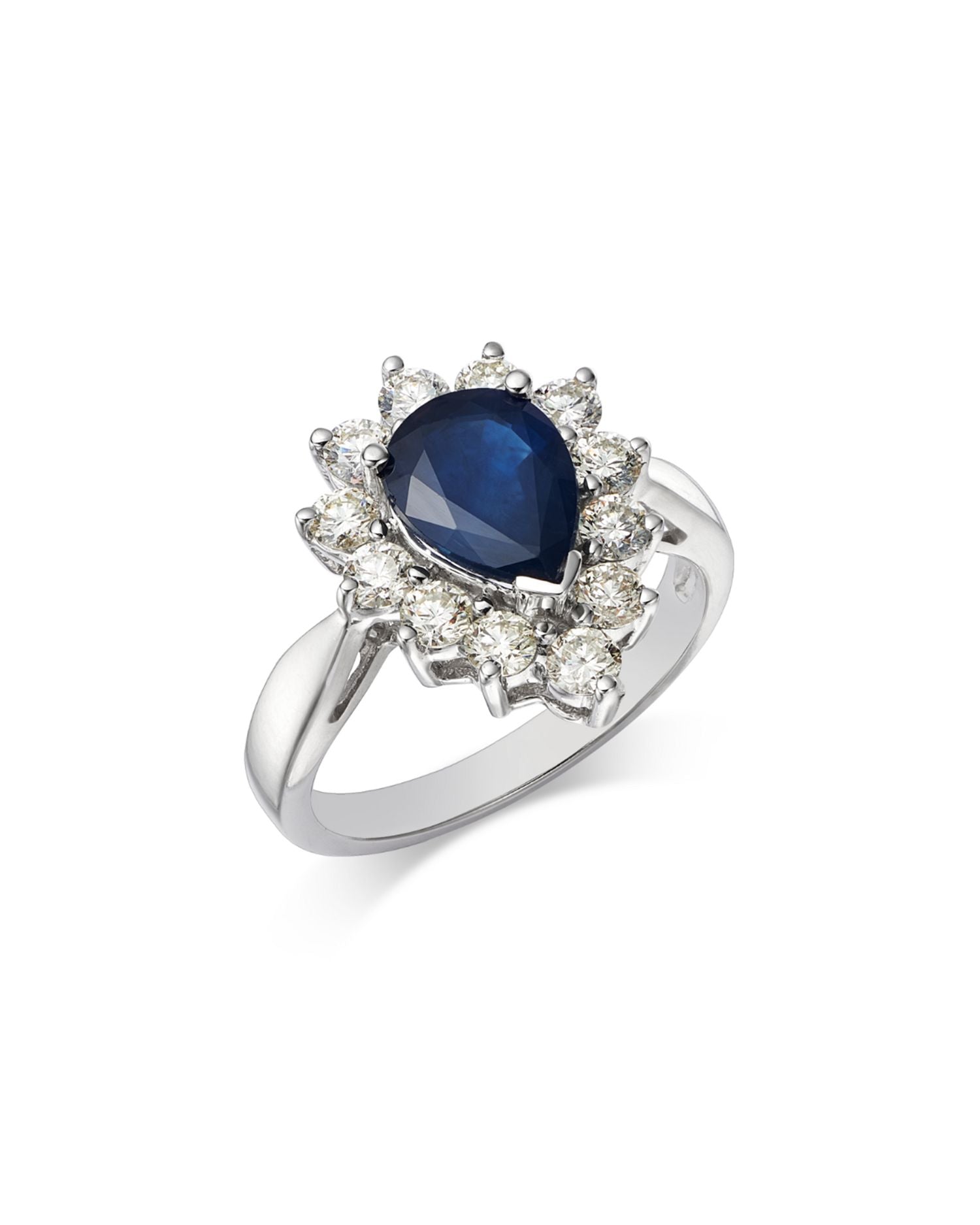 Sapphire & Diamond Pear Halo Ring in 14K White Gold - Exclusive