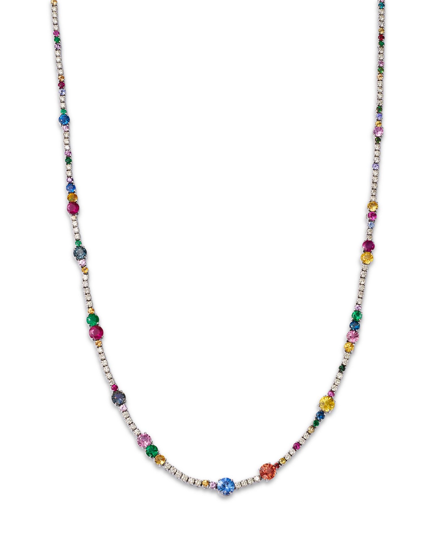 Multi Gemstone & Diamond Collar Necklace in 14K White Gold, 16'