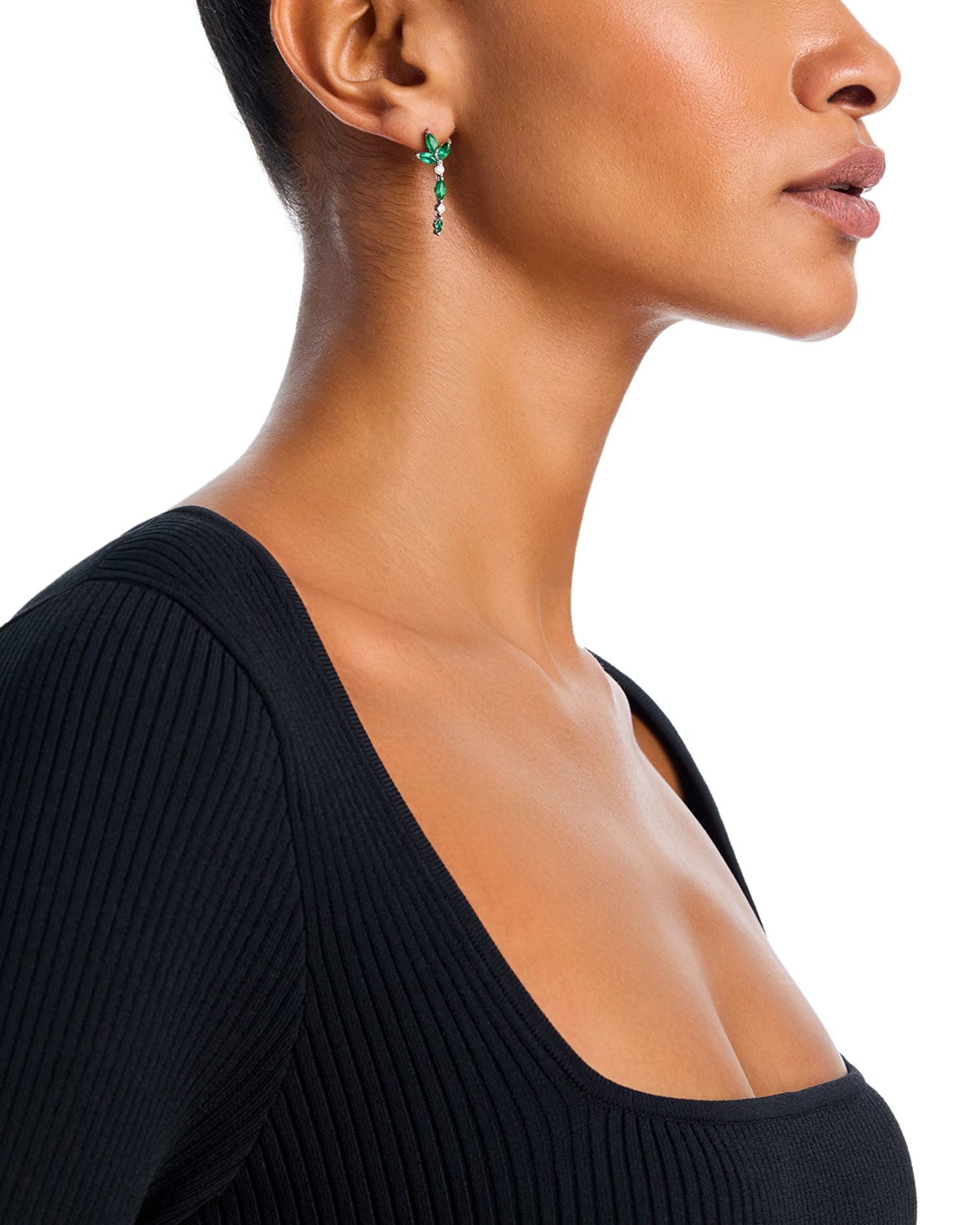 Fine Collection Emerald & Diamond Drop Earrings in 14K White Gold - Exclusive