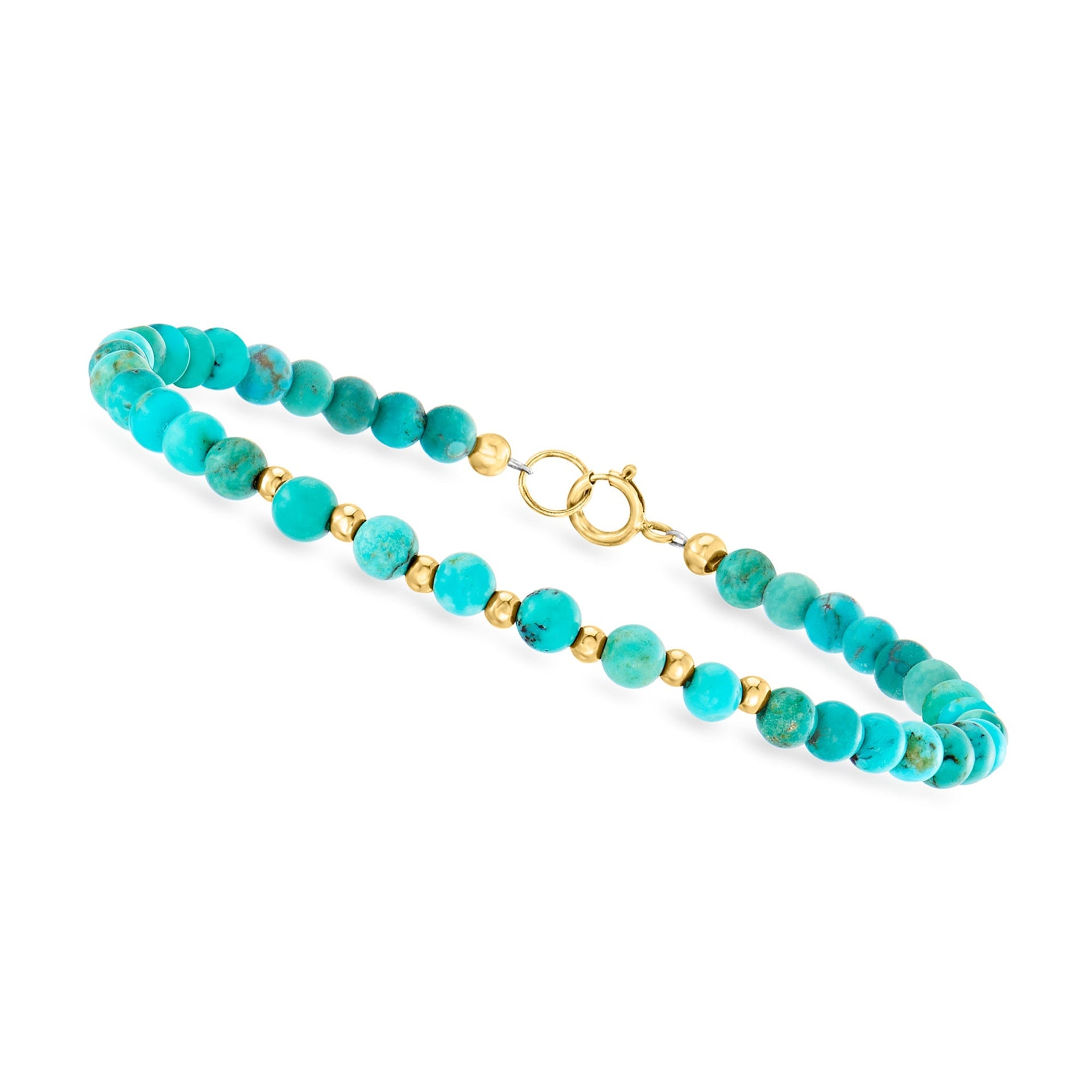 Canaria Fine Jewelry 4-4.5mm Turquoise Bead Bracelet in 10kt Yellow Gold