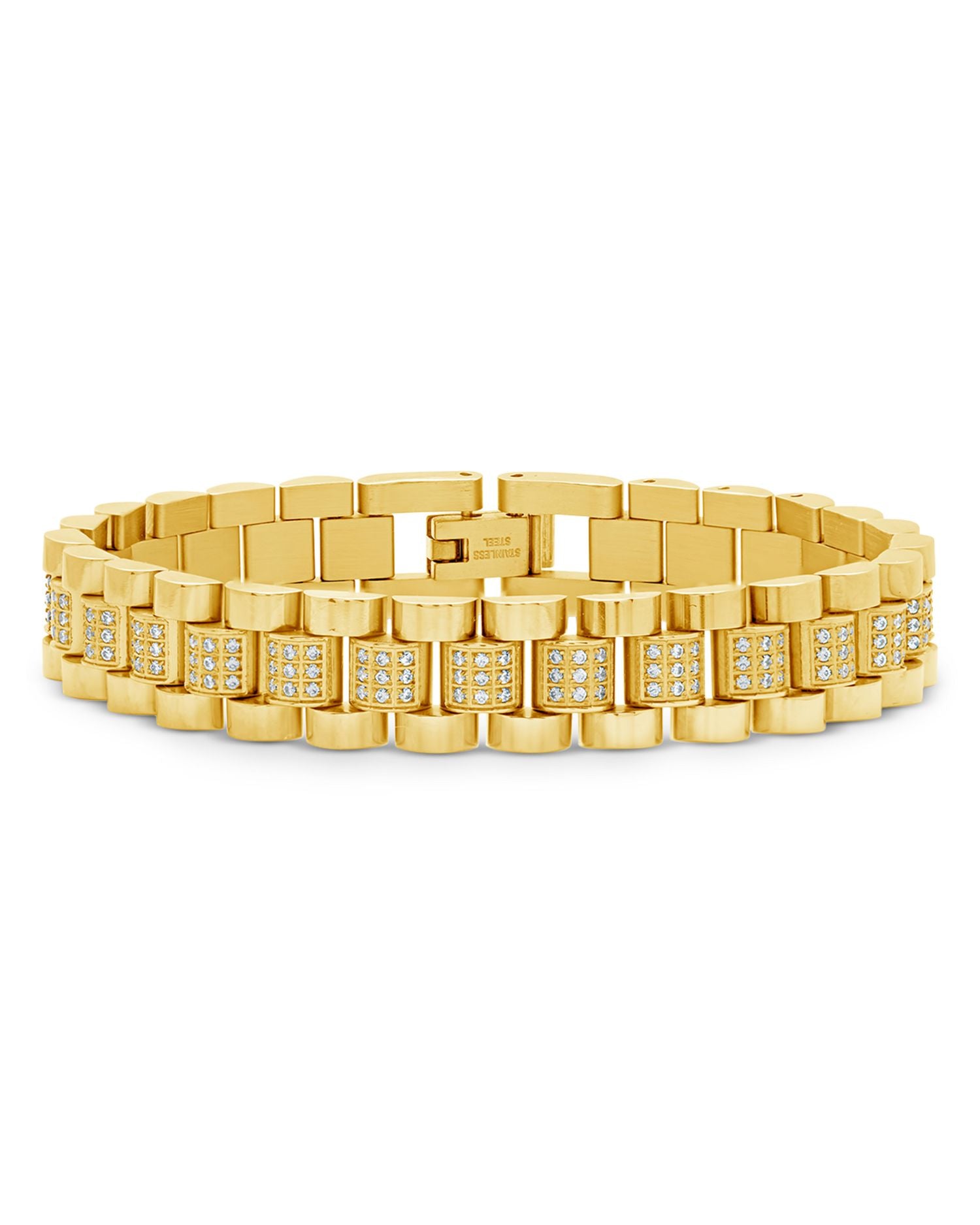 Pavé Watch Band Chain Bracelet in 14K Gold Plated