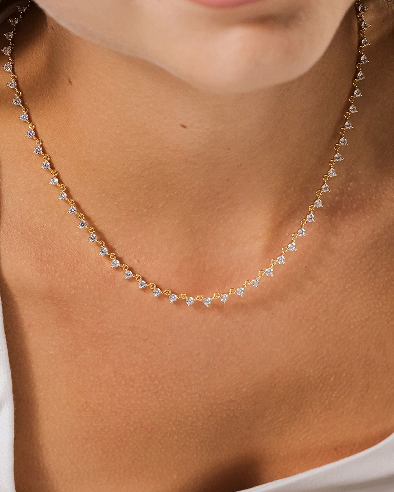 Brigid Cubic Zirconia Tennis Necklace in 14K Gold Plated, 16"-18"