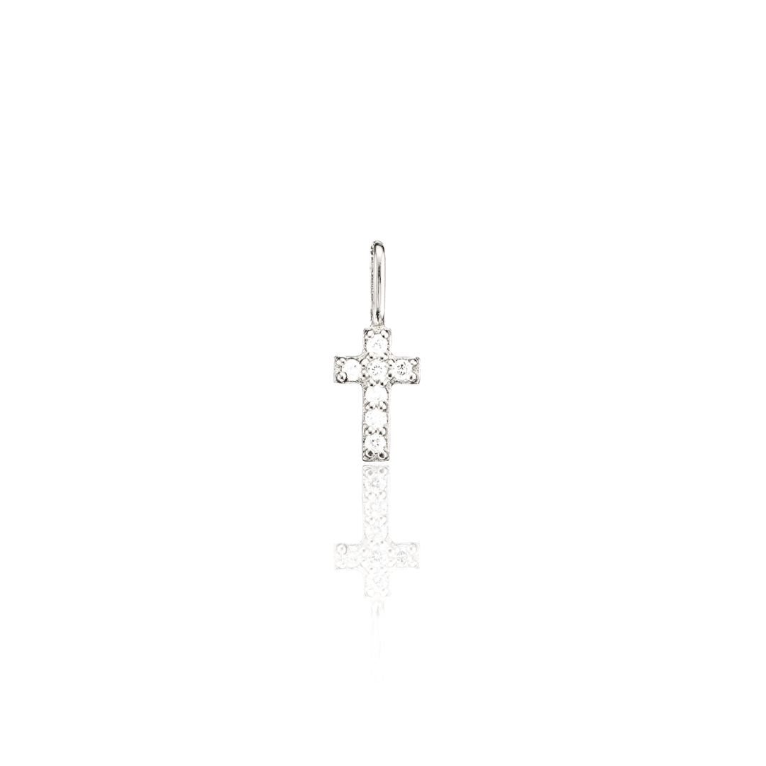 Solid White Gold Genuine Diamond Individual Tiny Cross Charm