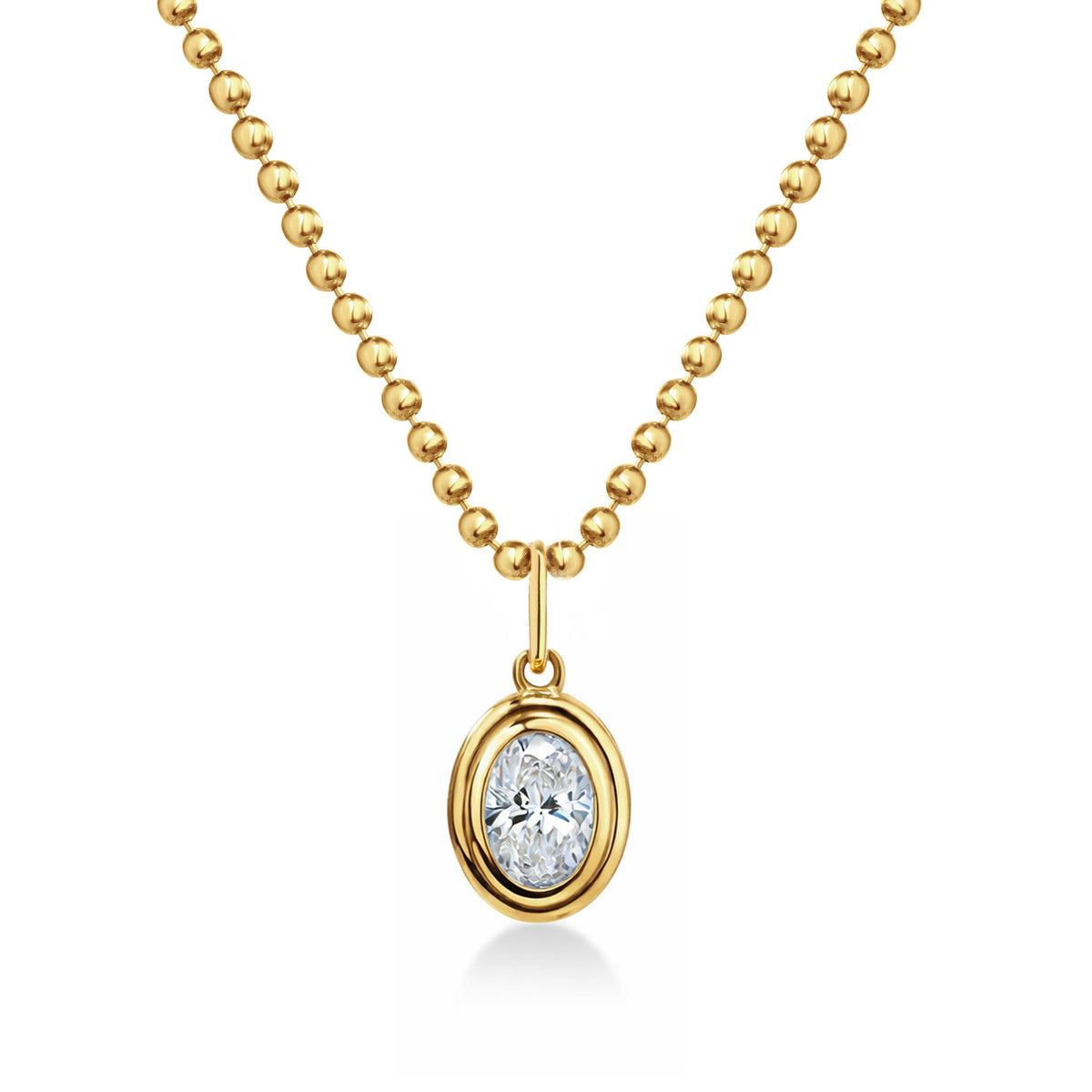 Double Bezel Oval Lab Diamond Ball Chain Necklace