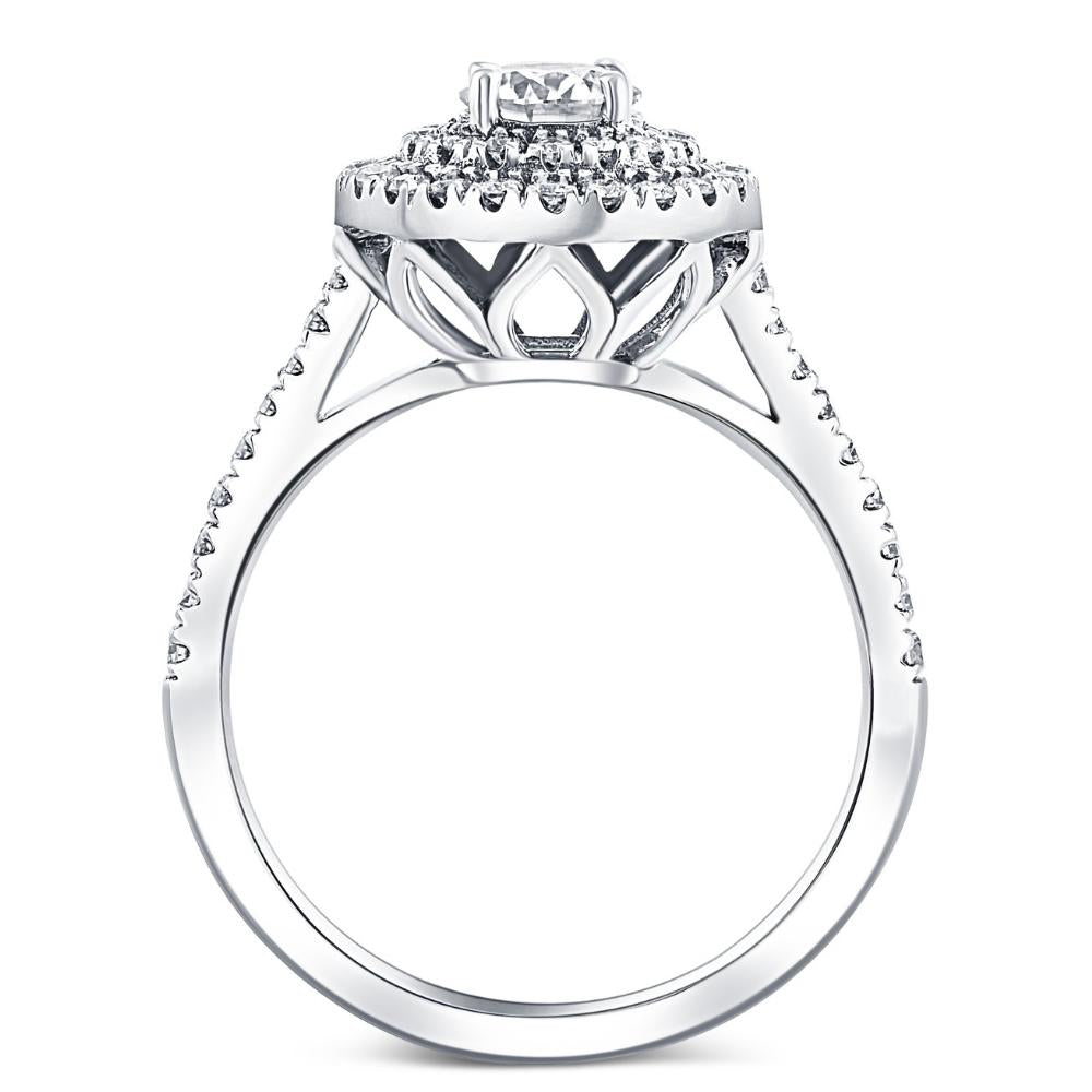 1 Ct T.W. Diamond Halo Moissanite & Lab Grown Engagement Ring in 10k White Gold