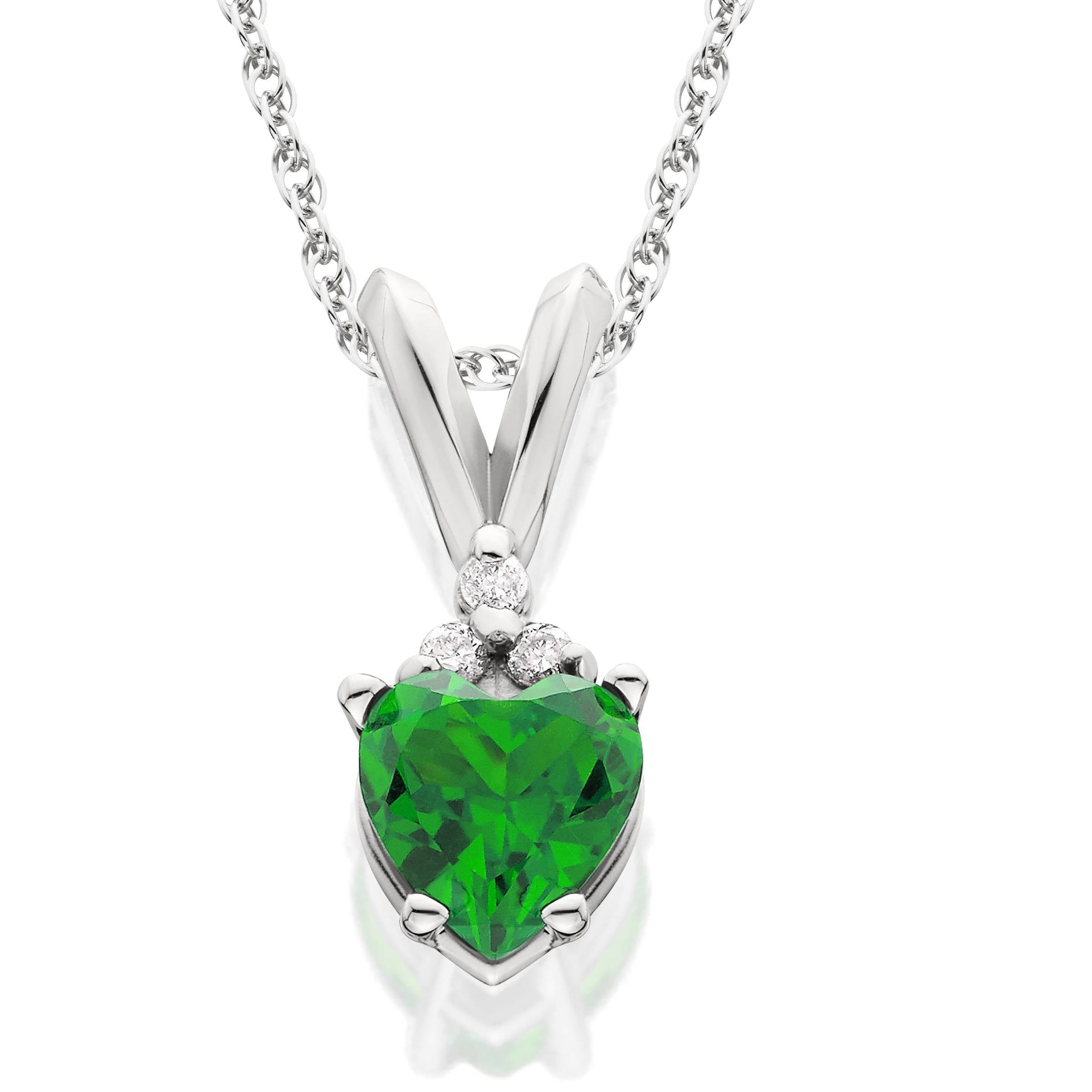 1/2 CT Diamond & Simulated Emerald Heart Pendant 14K White Gold