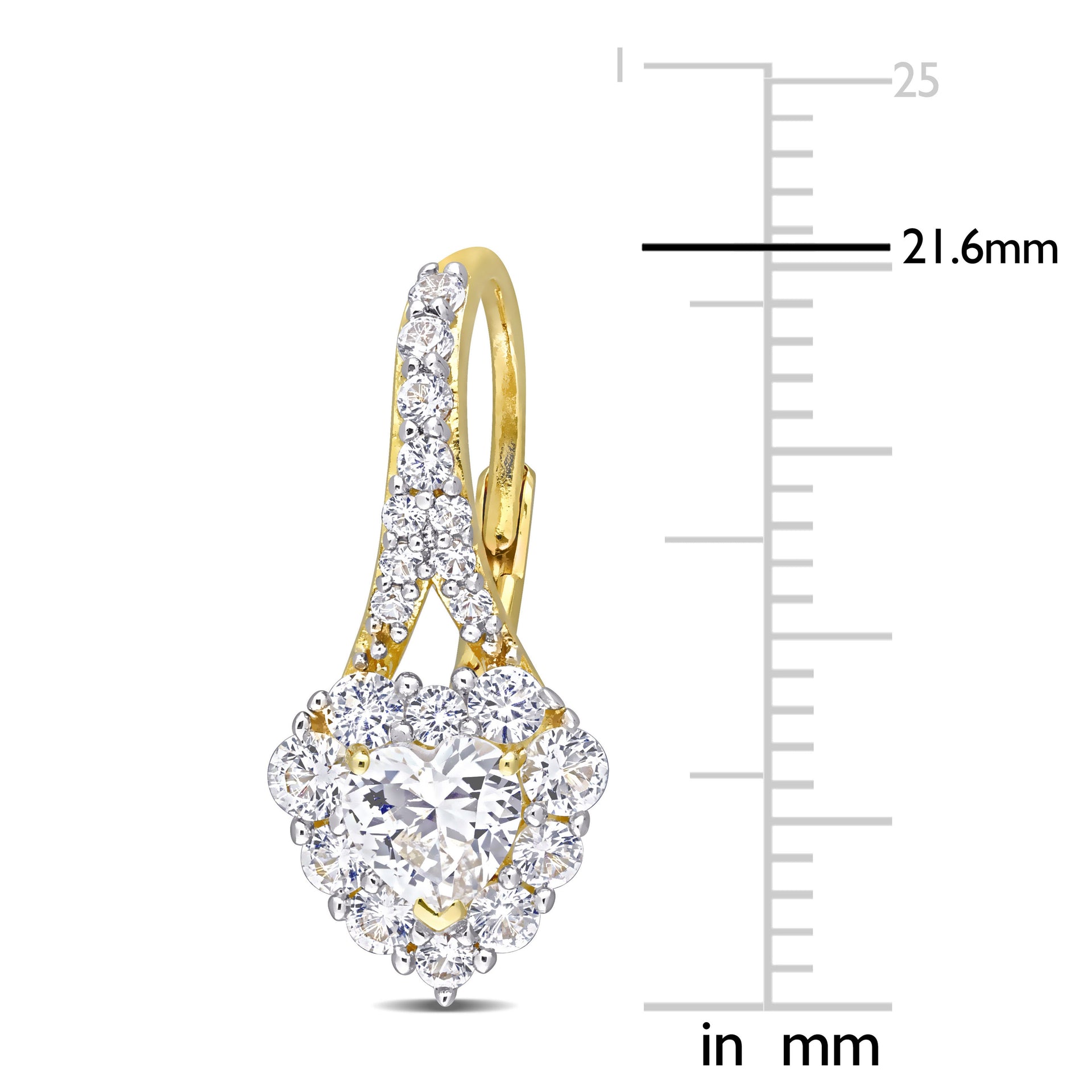 2 2/5 CT TGW Created White Sapphire Halo Heart Leverback Earrings in Yellow Plated Sterling Silver