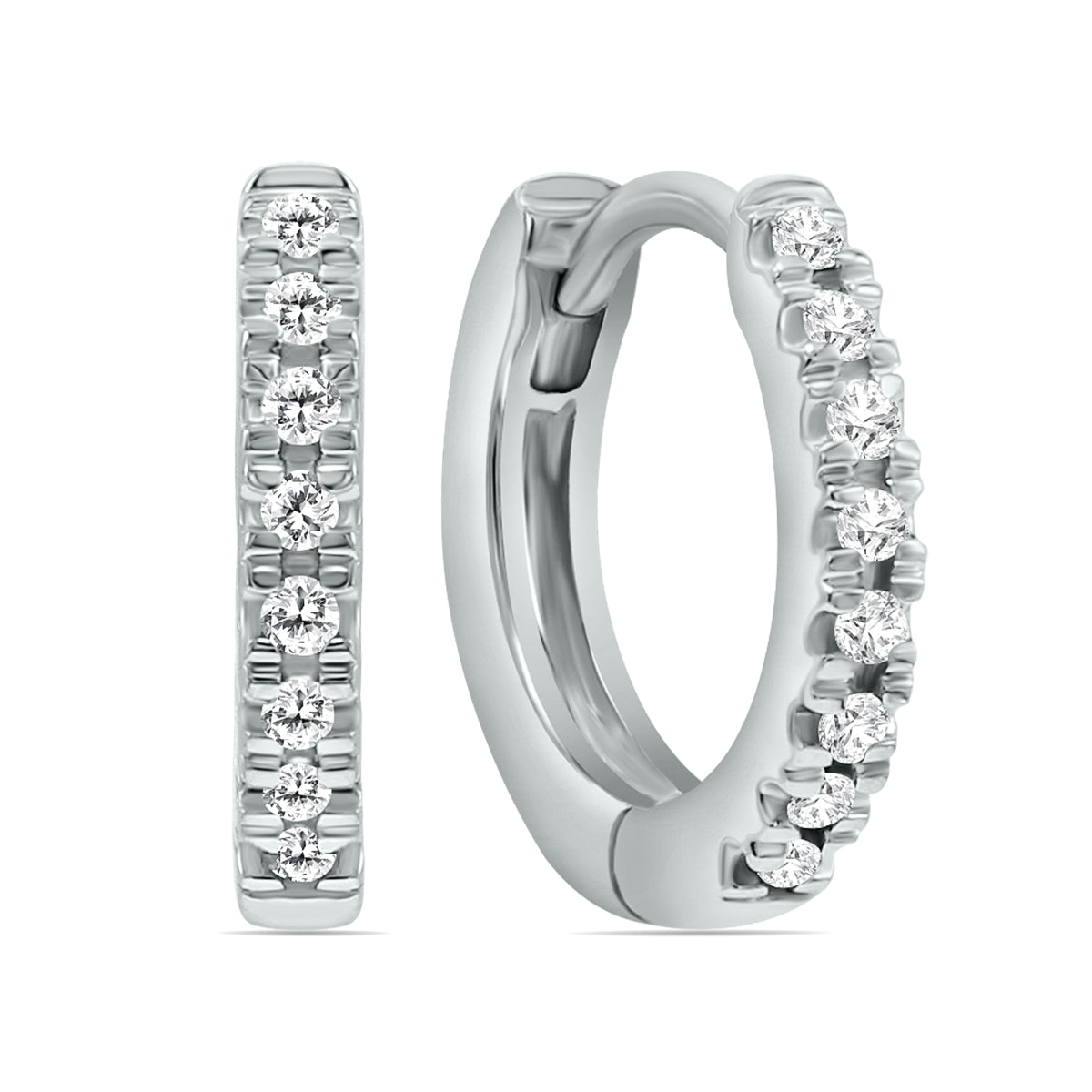 1/5 Carat TW Small Diamond Huggie Hoop Earrings In 10K White Gold